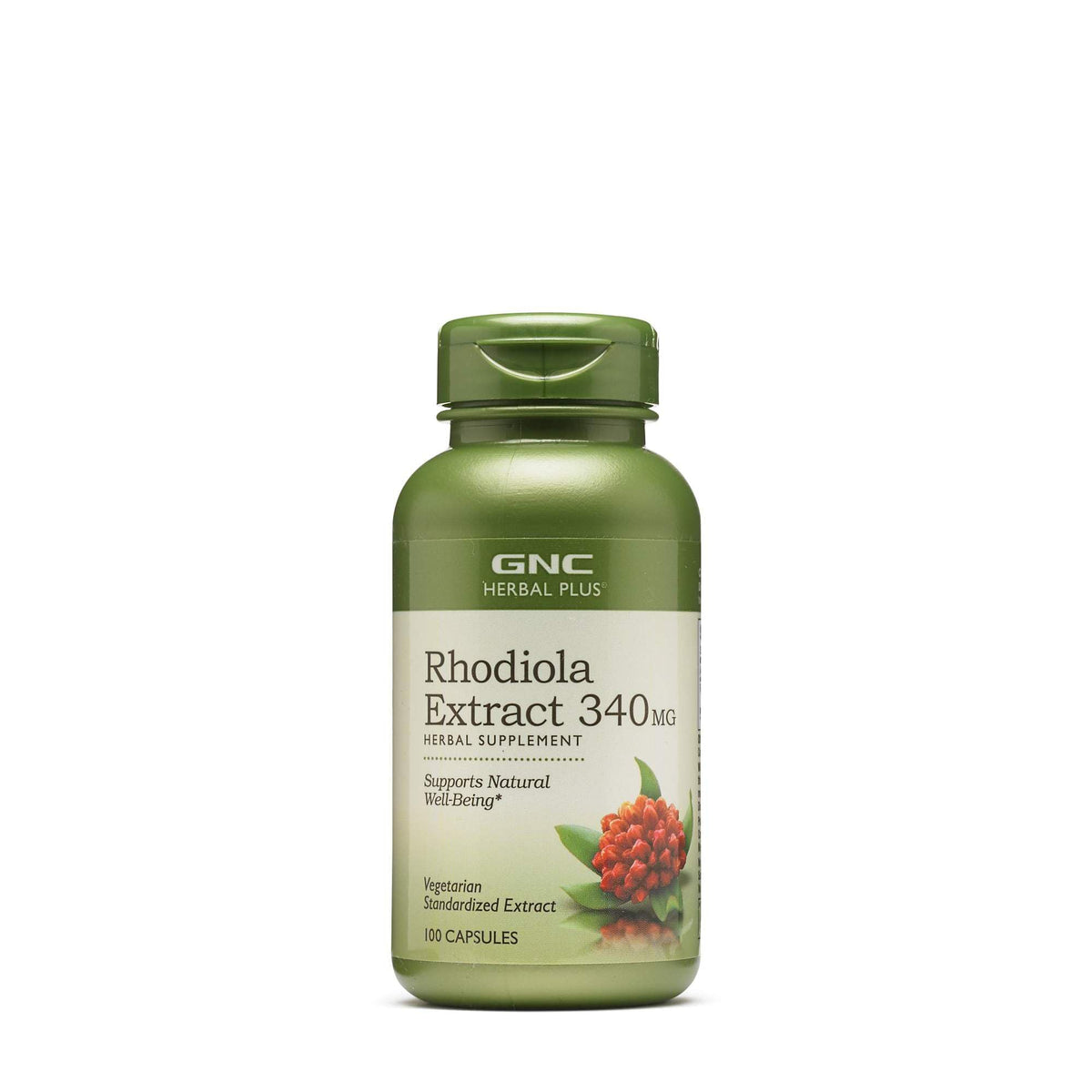 GNC Extracto de Rhodiola 340 mg en botella para apoyo al bienestar natural.