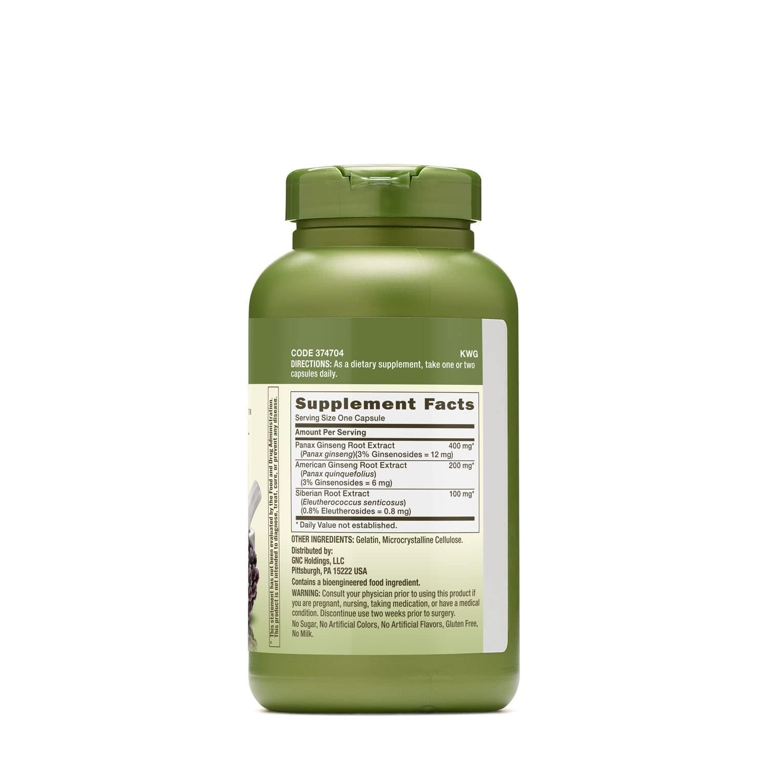 GNC Herbal Plus Triple Ginsa, cápsulas fáciles de tragar para la vitalidad diaria.