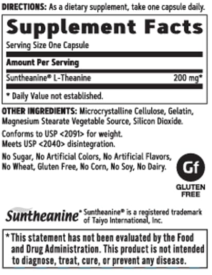 GNC L-Teanina 200 mg, etiqueta visible, apoyo suave para la calma diaria