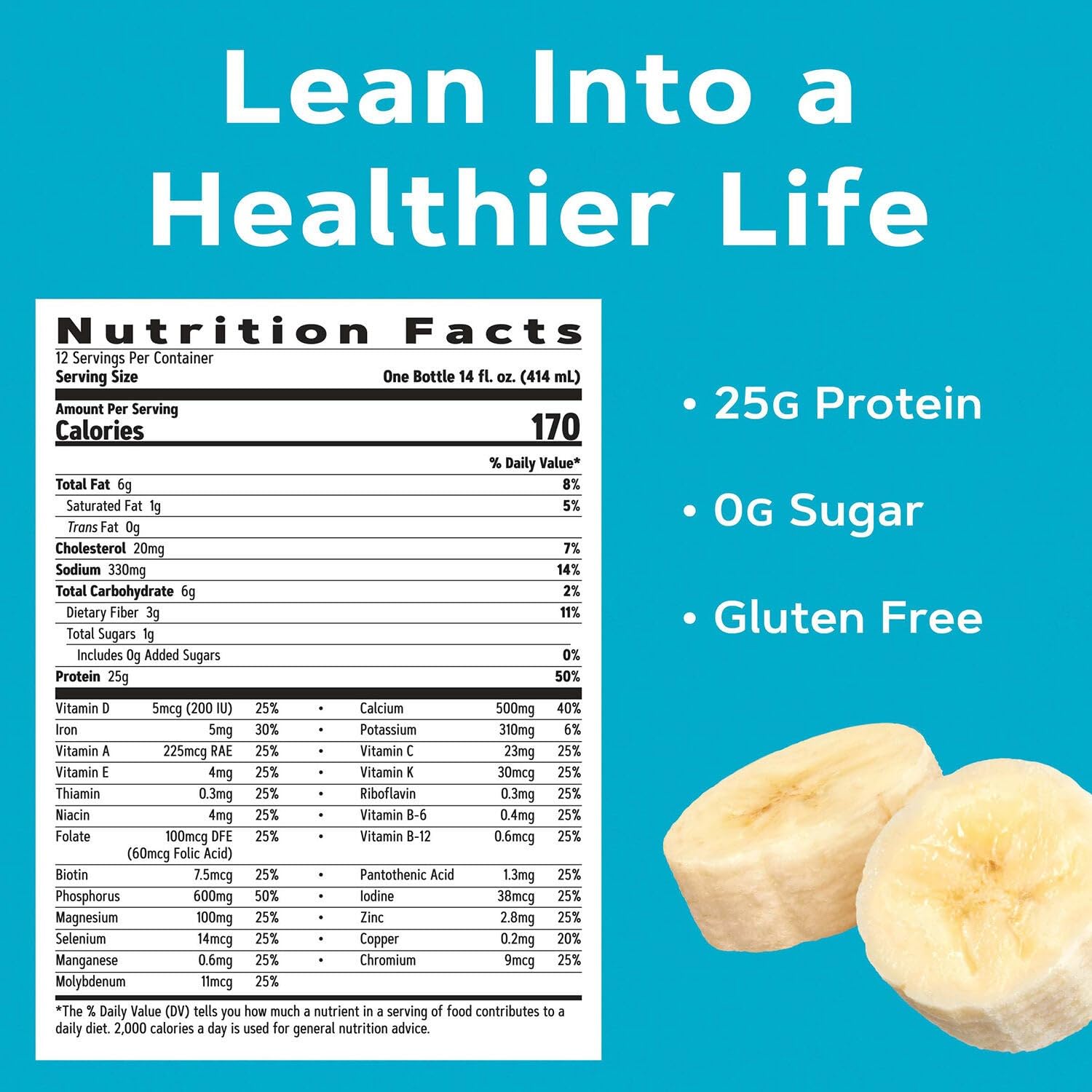 GNC Lean Shake 25 Banana Cream etiqueta muestra nutrición para decisiones rápidas.