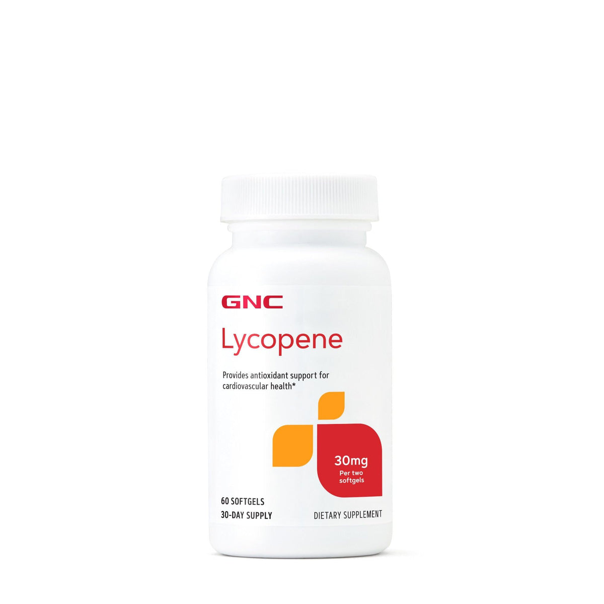 GNC Licopeno cápsulas blandas en botella, apoyo antioxidante para la salud cardiovascular.