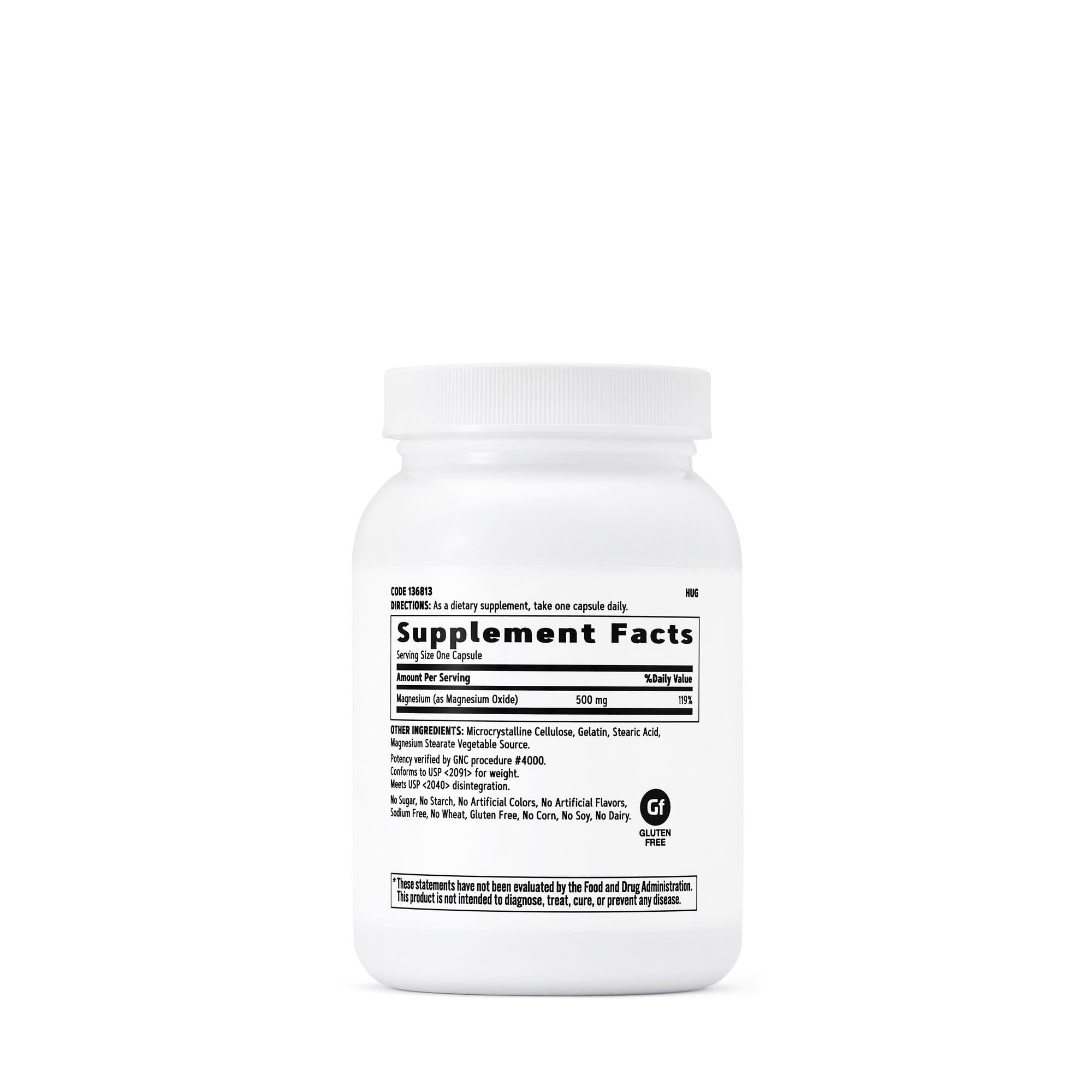 GNC Magnesium 500 mg, cápsulas, ideal para un estilo de vida activo y huesos sanos.