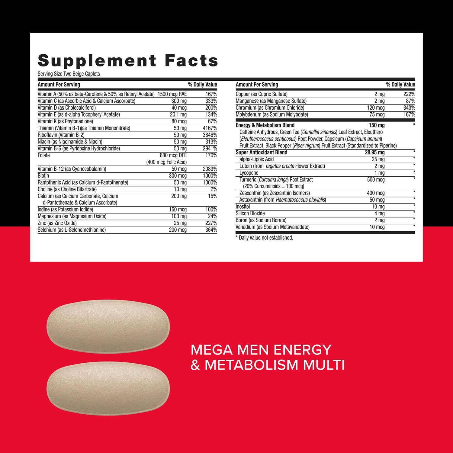 Dosis de cafeína 300 mg en GNC Mega Men para enfoque
