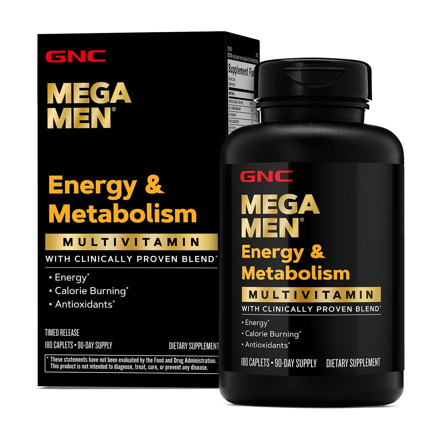 GNC Mega Men Energía y Metabolismo, botella visible para apoyo diario de energía.