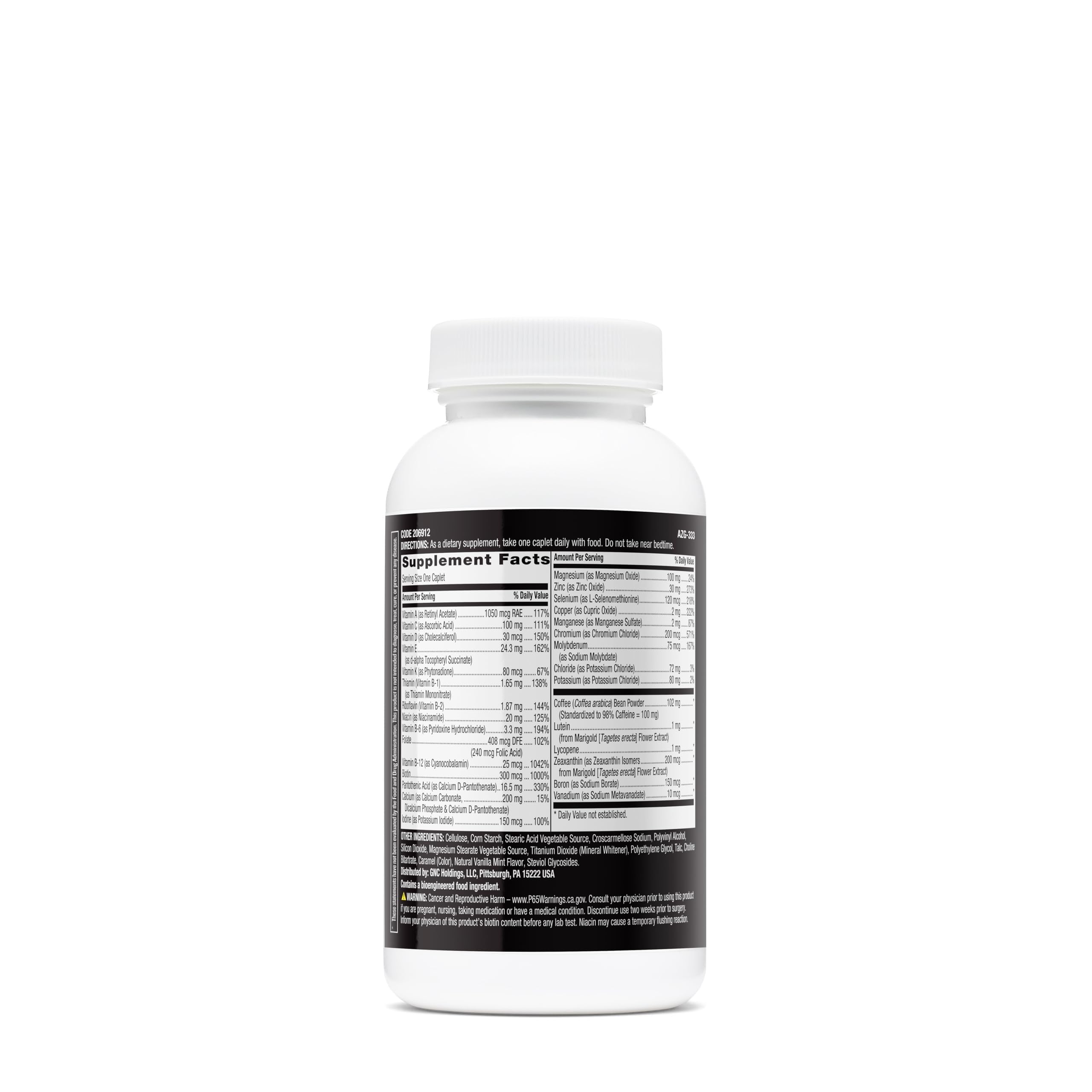 GNC Mega Men Multivitamin en empaque, variedad de nutrientes para uso diario.