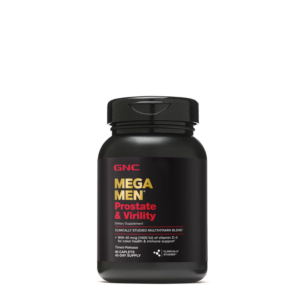 GNC Mega Men Prostate y Virility cápsulas frente, posible apoyo a la salud general masculina