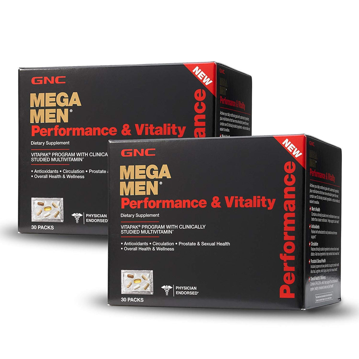 GNC Mega Men Rendimiento Vitalidad: cápsulas compactas para mayor comodidad diaria.