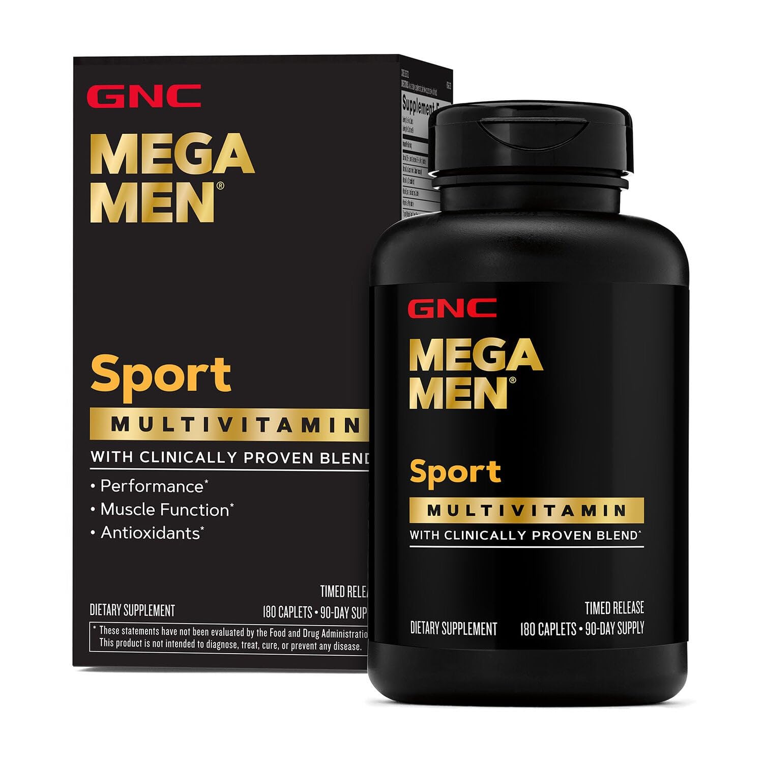 GNC Mega Men Sport: botella frontal para energía diaria y soporte muscular.