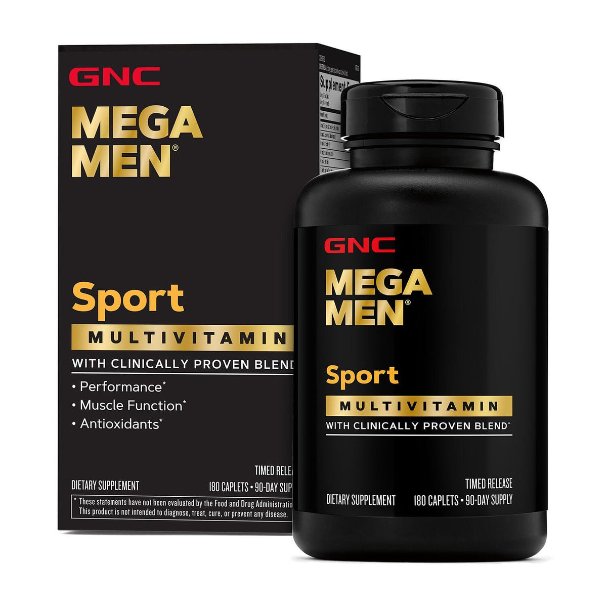 GNC Mega Men Sport: botella frontal para energía diaria y soporte muscular.