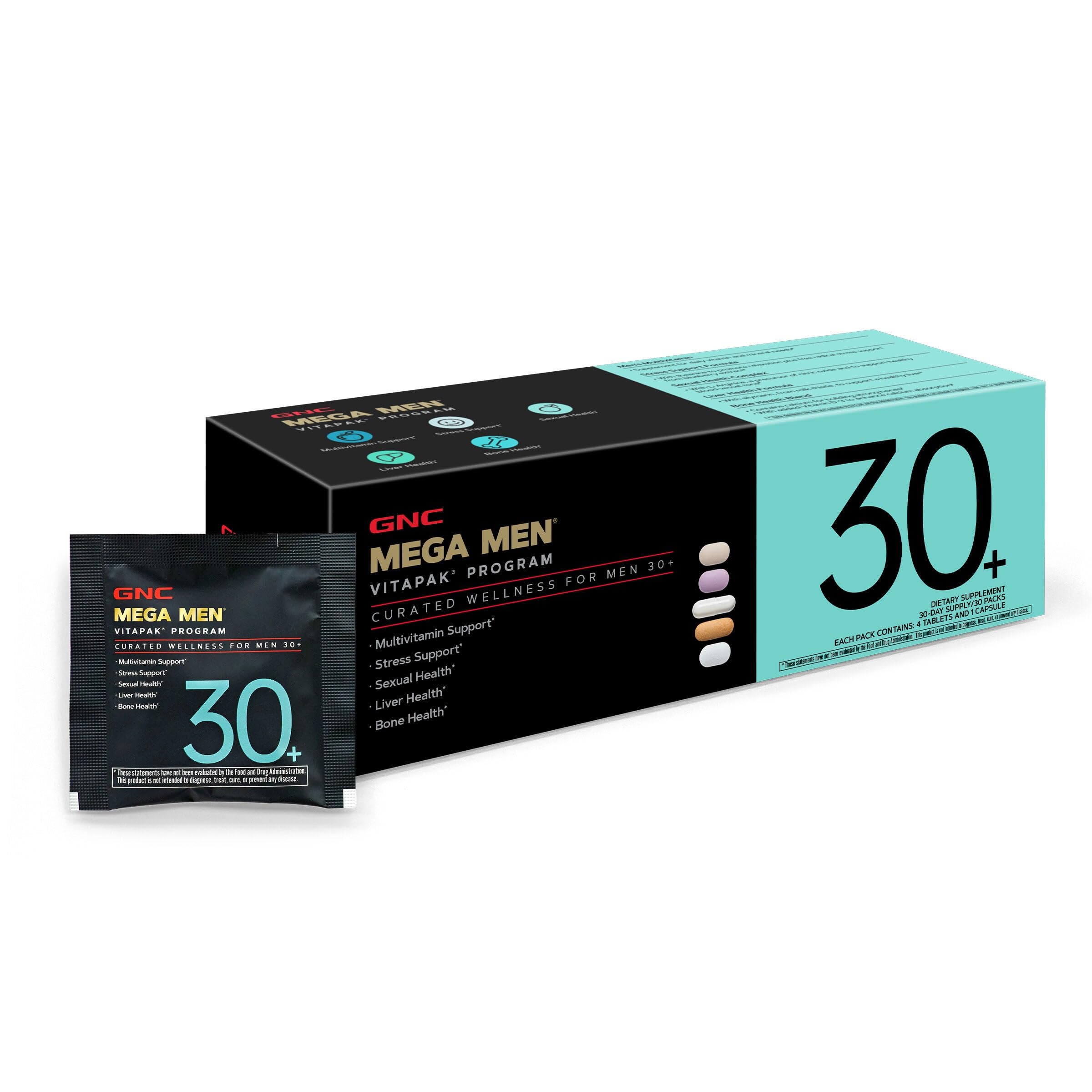 GNC Men’s 30+ Vitapak: botella visible para apoyo diario de vitaminas