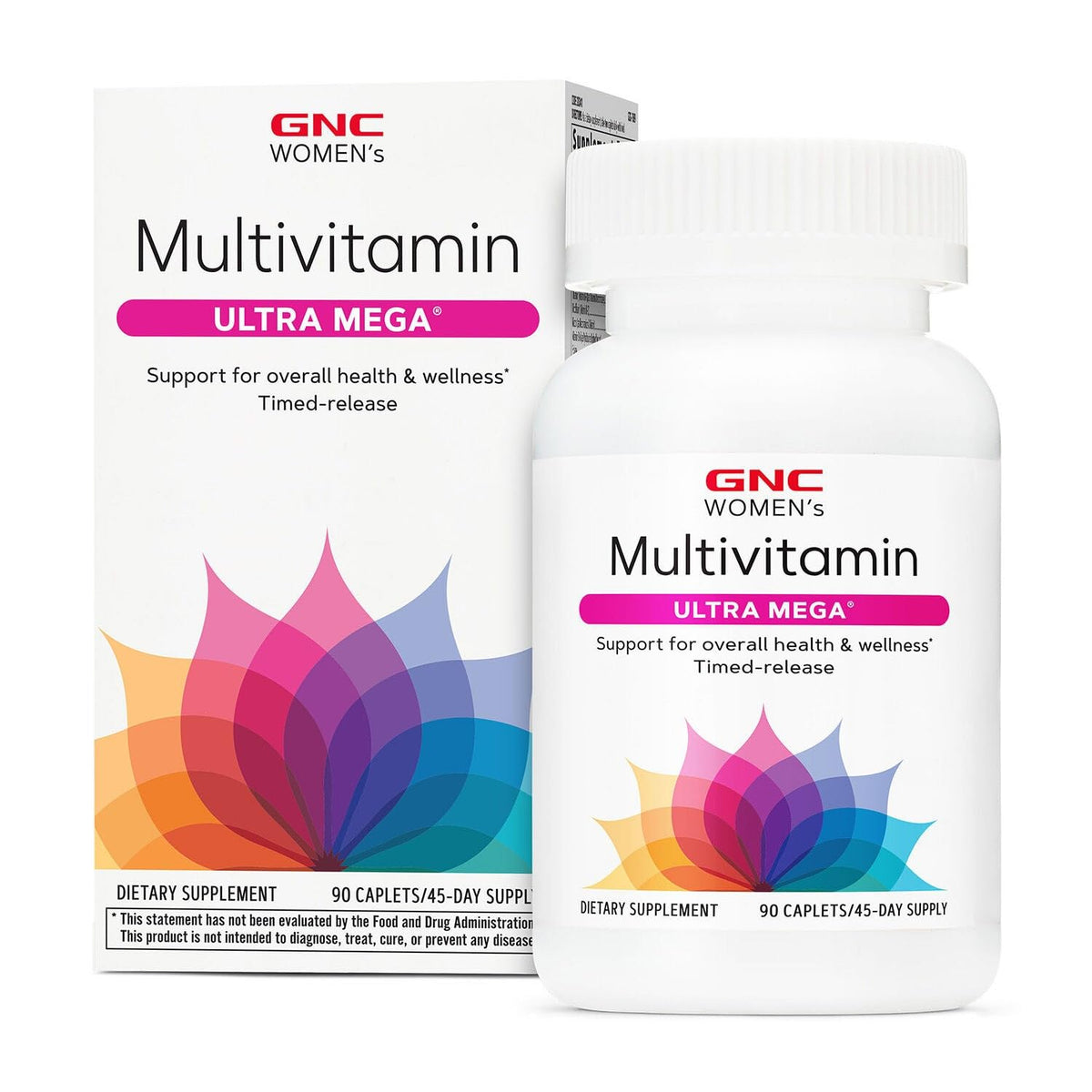 GNC Women’s Ultra Mega Comprimidos: botella frontal, apoyo a la energía diaria