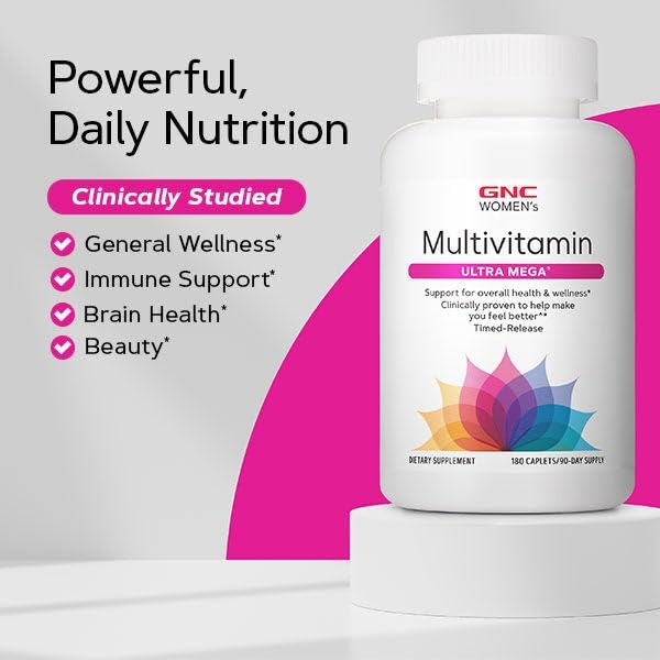 GNC Women’s Ultra Mega Comprimidos: listo para tomar con vaso de agua, uso diario cómodo