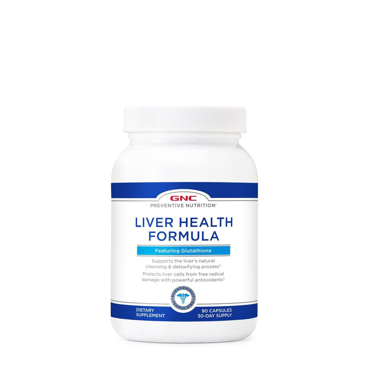 GNC Nutrición preventiva para el hígado, cápsulas en frasco, posible apoyo al detox natural.