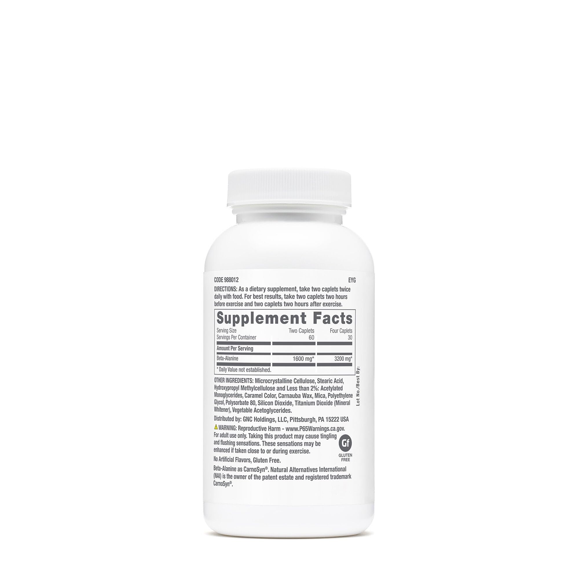 GNC Pro Performance Beta-Alanine empaque abierto muestra contenido y dosis recomendada