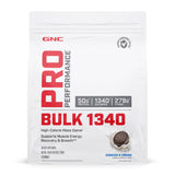 Etiqueta frontal de GNC Bulk 1340 destacando la fórmula de alta caloría