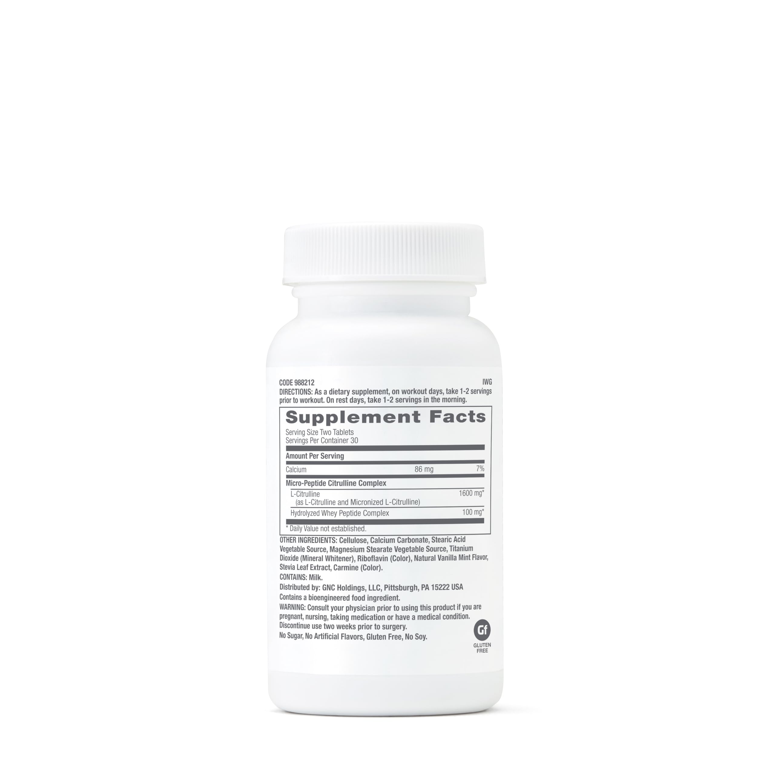 GNC Complejo de Citrulina Pro Performance, botella para verter, facilita tomar la dosis diaria.