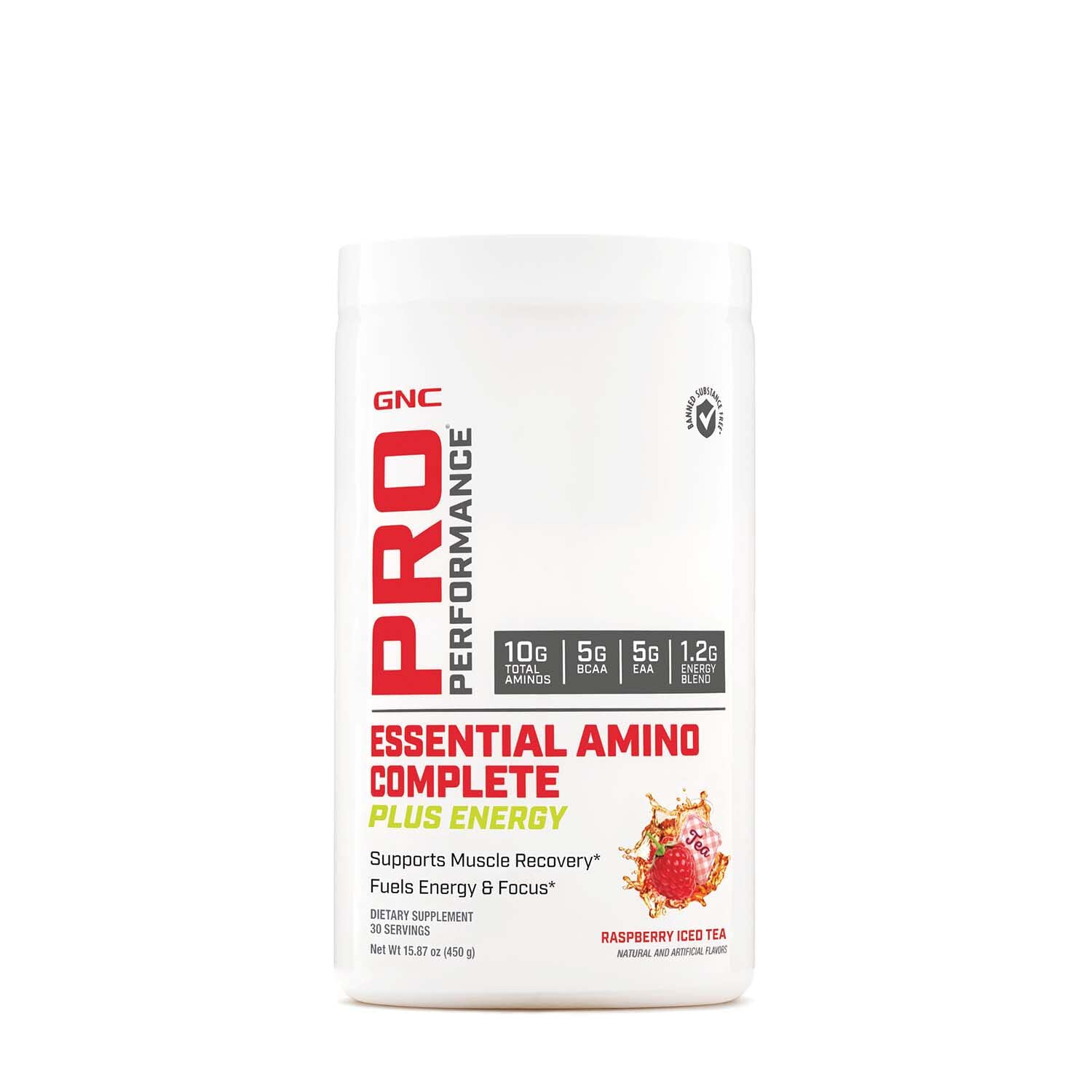 GNC Pro Performance Amino Complete Plus Energy, botella de Frambuesa, ayuda a energía y recuperación