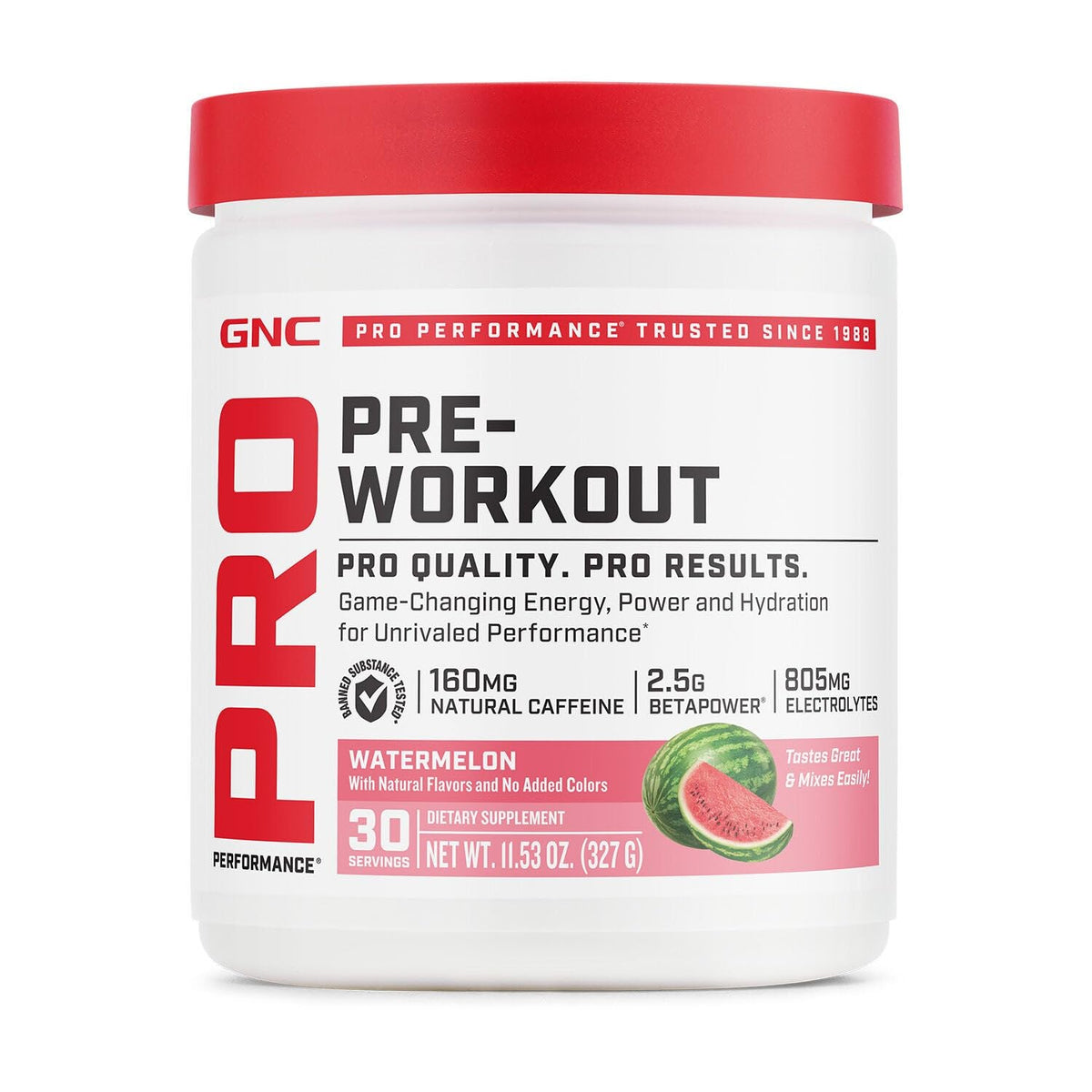 GNC Pro Performance Pre-entrenamiento: energía sandía para entrenos intensos.