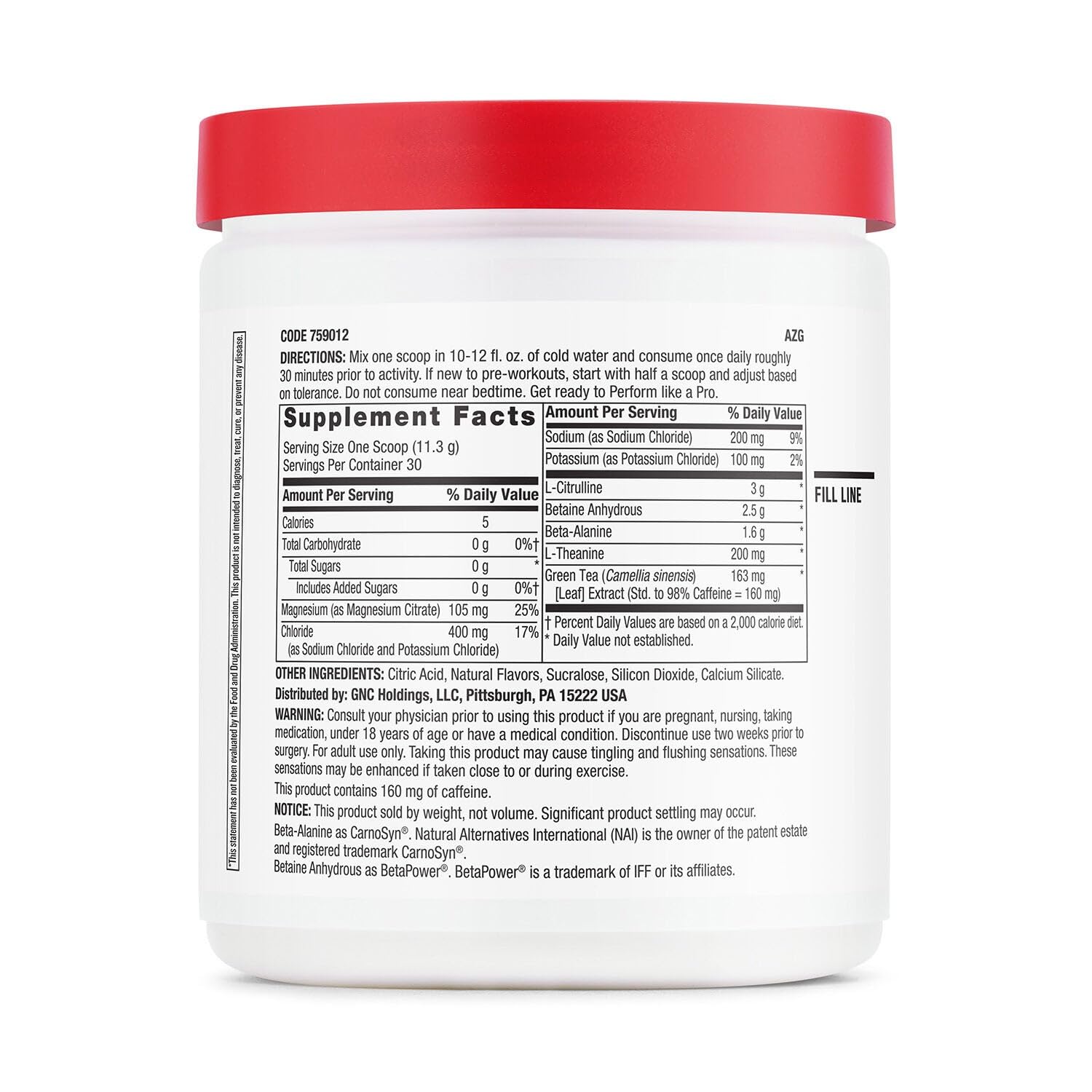GNC Pro Performance Pre-Entrenamiento, cuchara porcion, facilita dosis precisa para enfoque durante el entrenamiento.