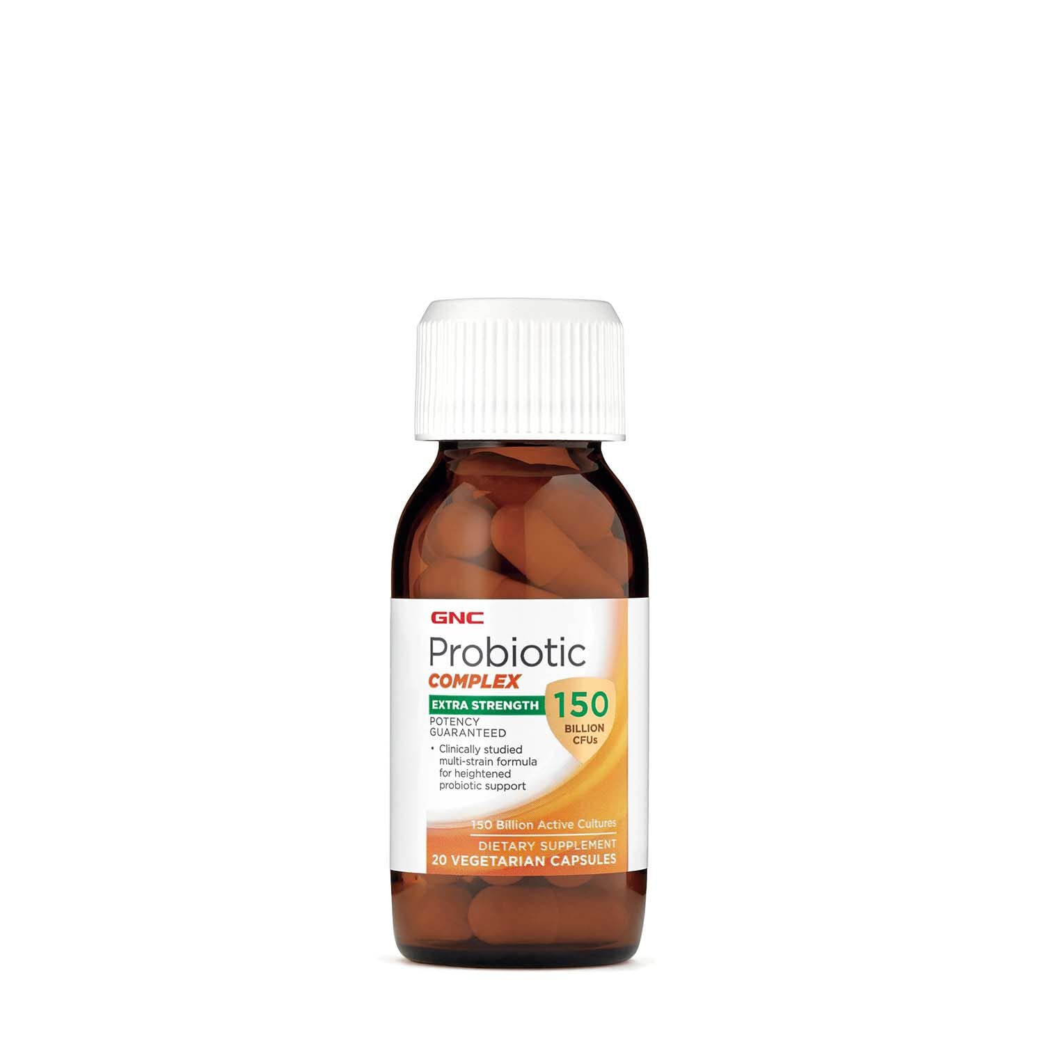 Etiqueta del producto GNC Probiotic Complex con cuatro cepas probióticas
