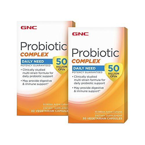 GNC Probiotic Complex frente de la botella, fácil toma diaria para apoyar la salud intestinal.