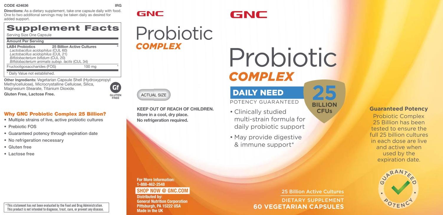 GNC Probiotic Complex: etiqueta de la botella para verificar potencia y fecha de caducidad.
