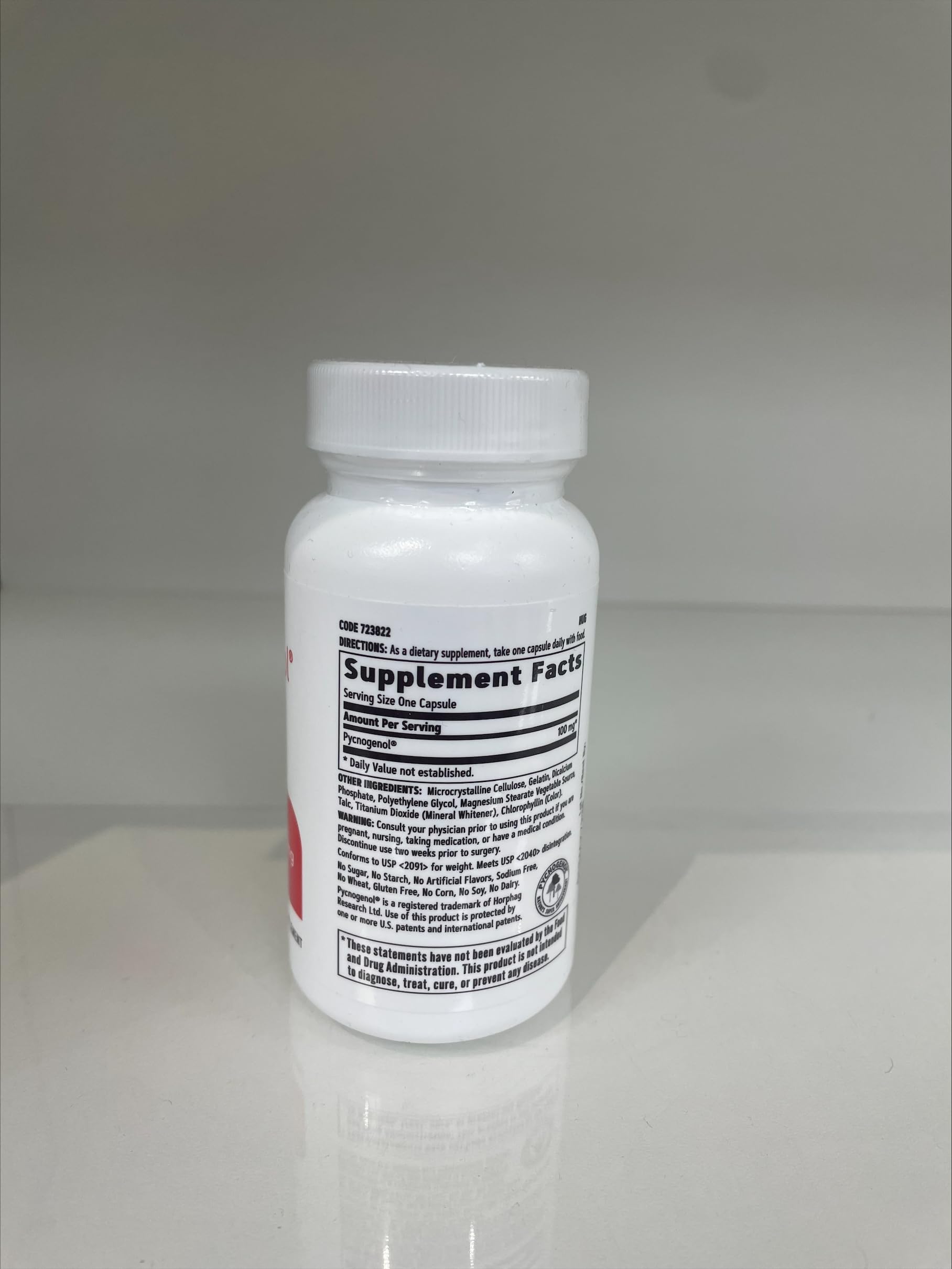 Etiqueta clara de GNC Pycnogenol 100 mg para identificación rápida