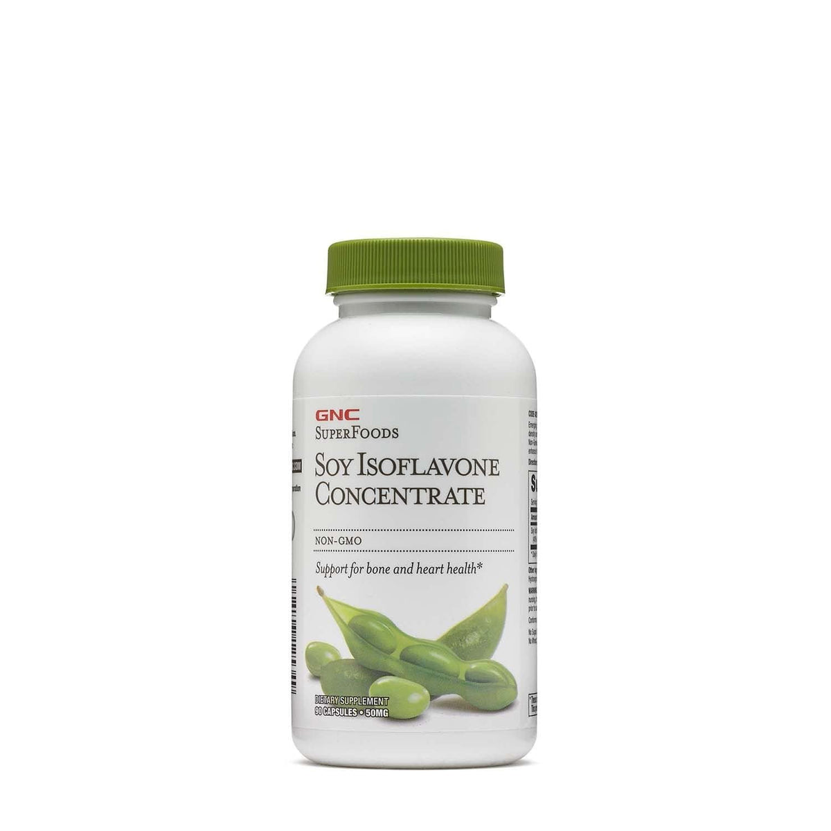 GNC SuperFoods Soy Isoflavone Concentrate, botella frontal, apoyo a la salud ósea.