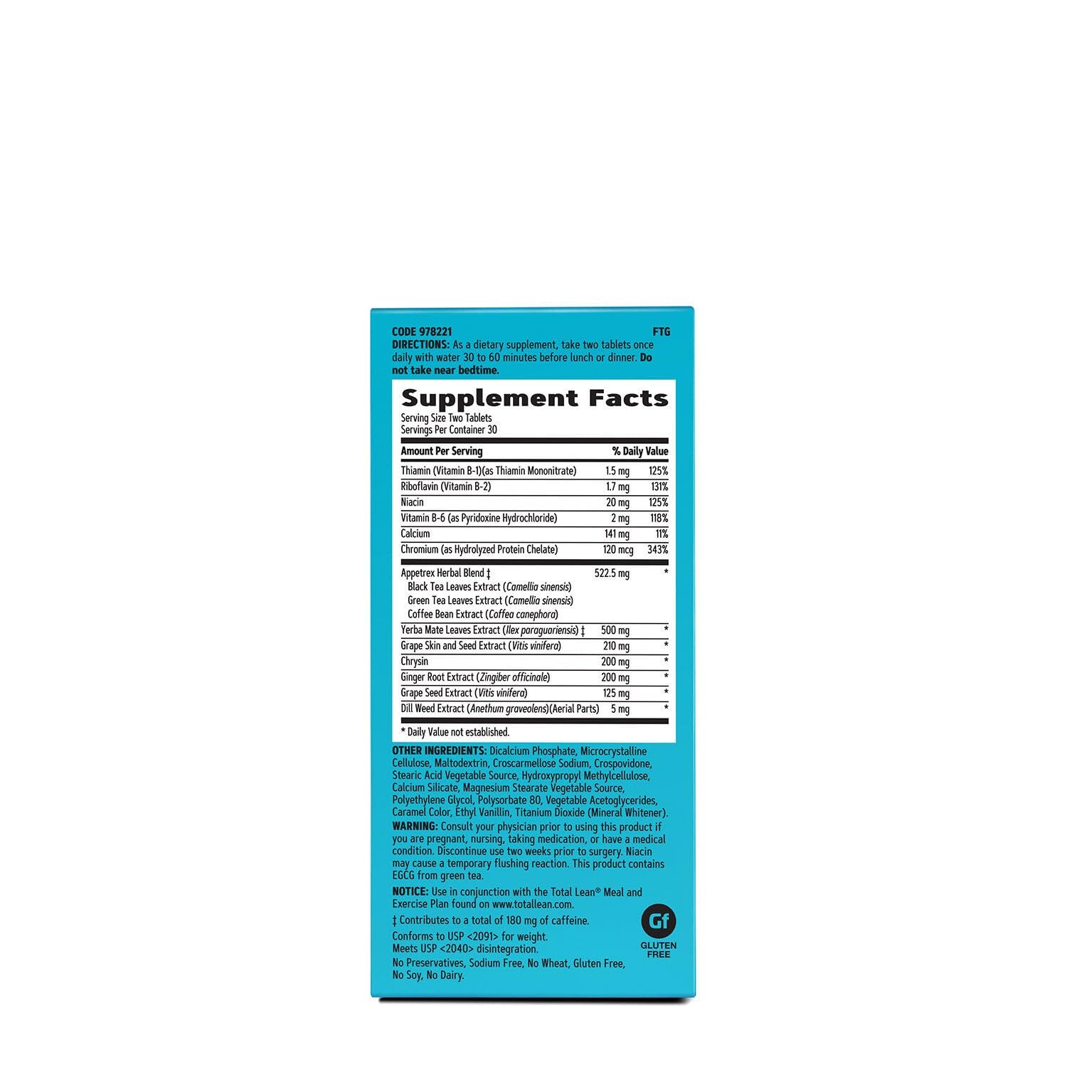 GNC Total Lean Appetrex Control, botella en primer plano para facilitar la toma diaria.