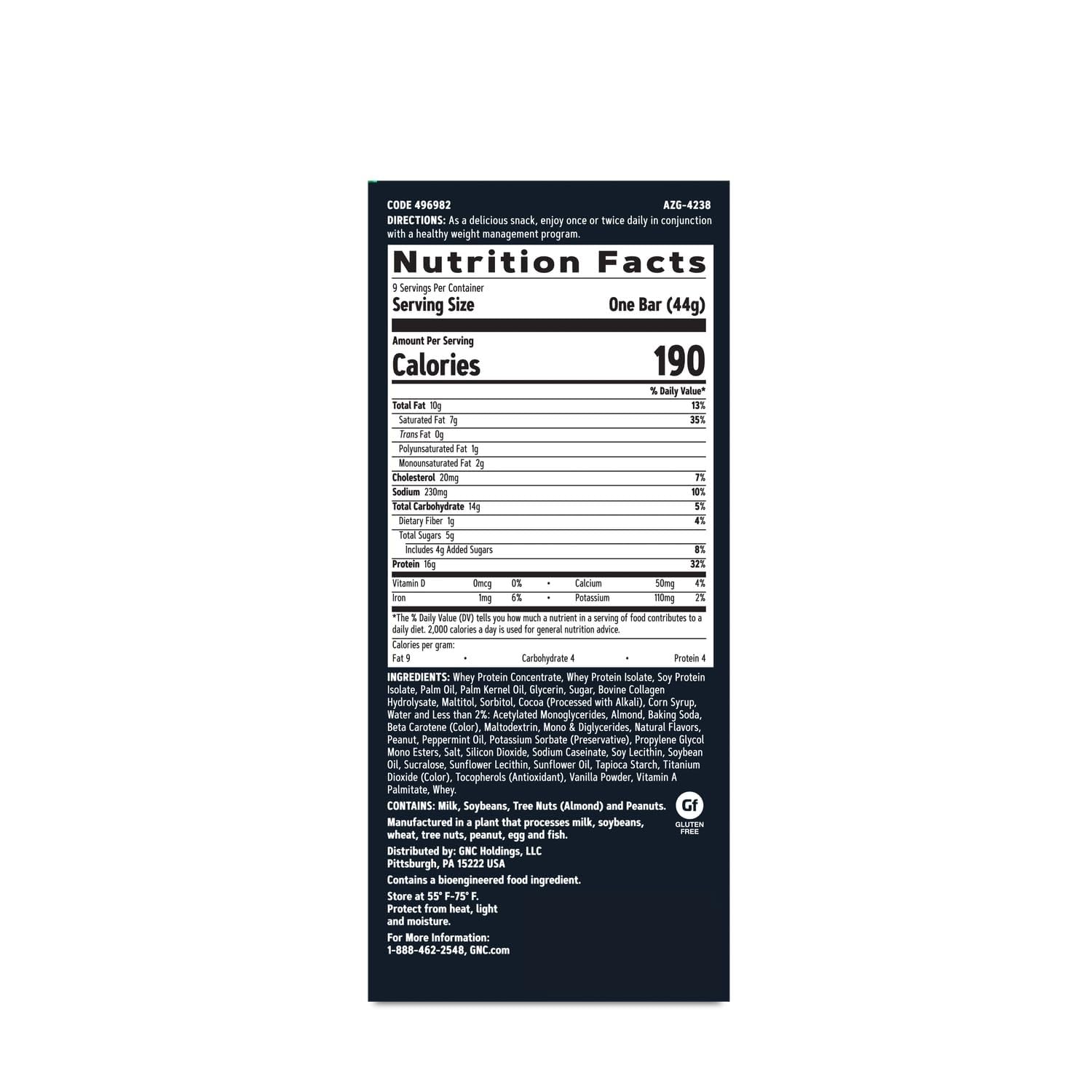 GNC Total Lean Barra en Capas Chocolate Menta frente, sabor indulgente para merienda.