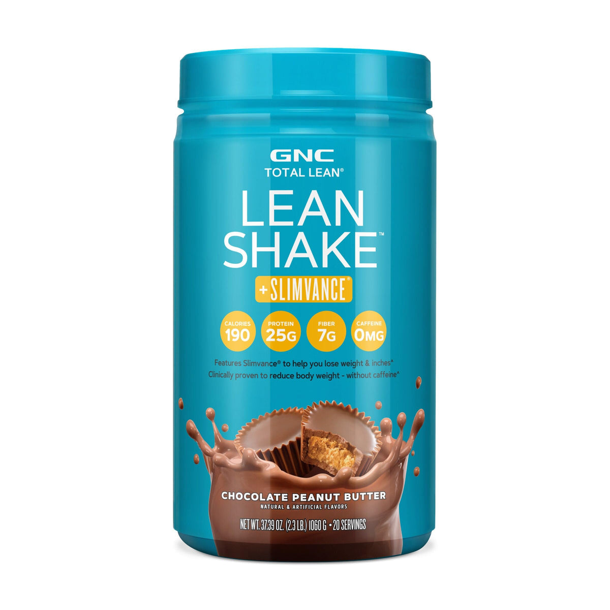 GNC Total Lean batido chocolate mantequilla de cacahuete en envase para merienda proteica