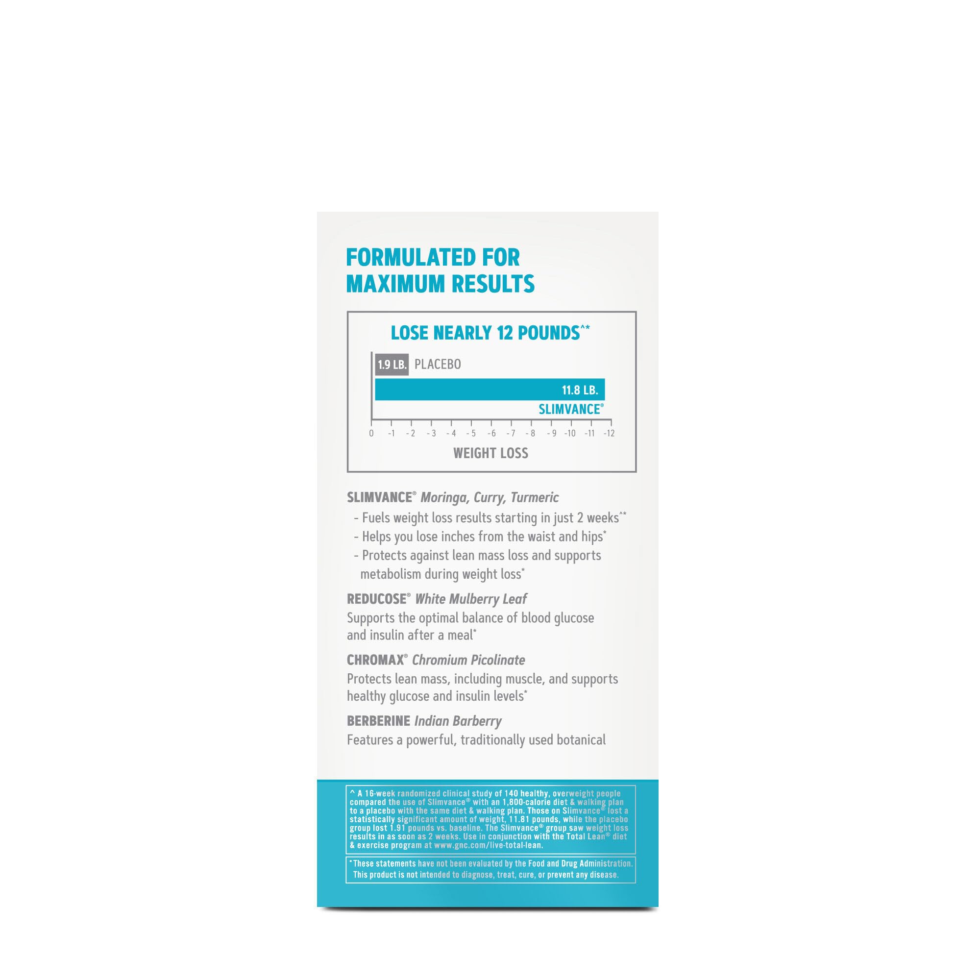 GNC Total Lean GlucaTrim botella transparente facilita ver la cantidad de cápsulas.