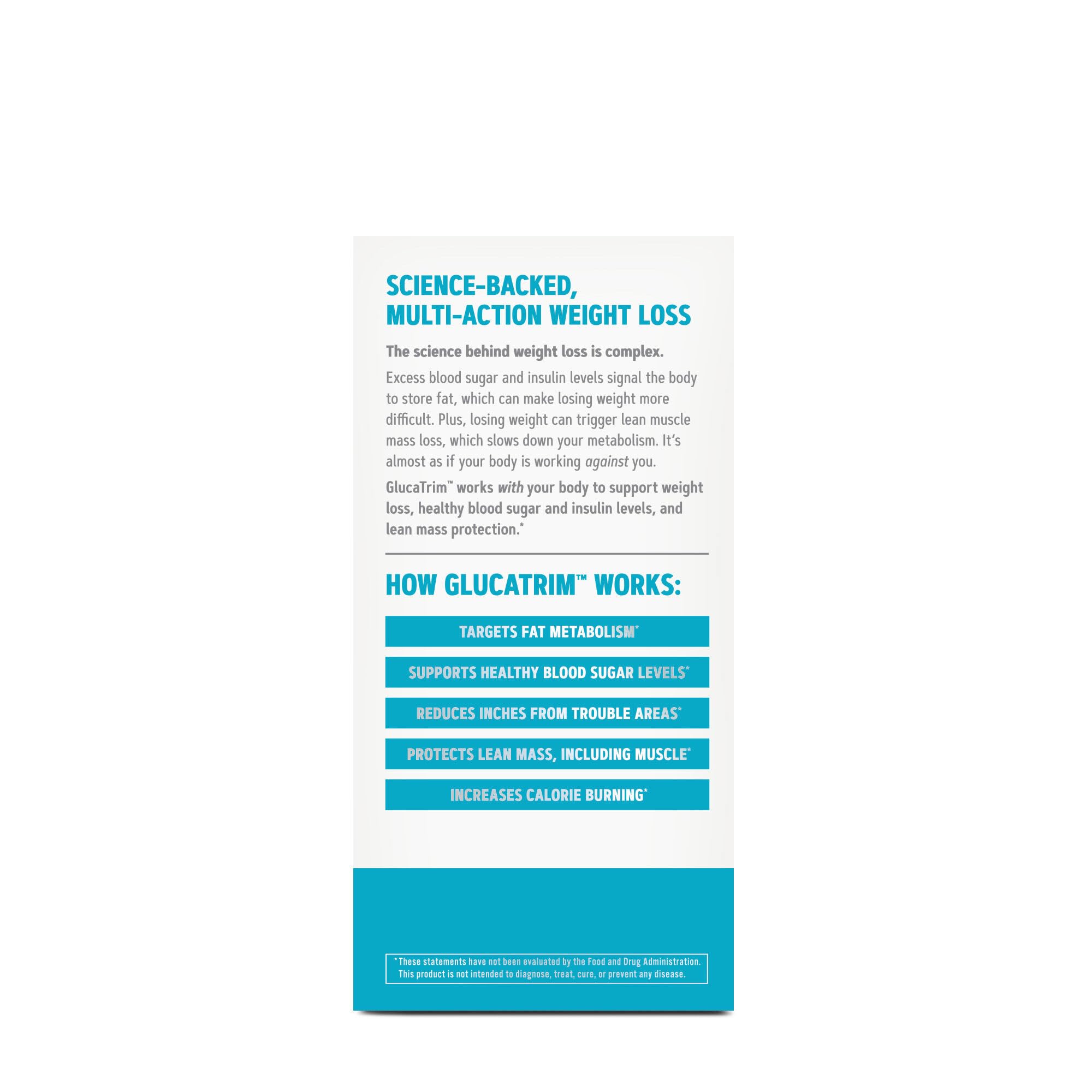 GNC Total Lean GlucaTrim cápsulas por detrás con información de ingredientes y uso recomendado.