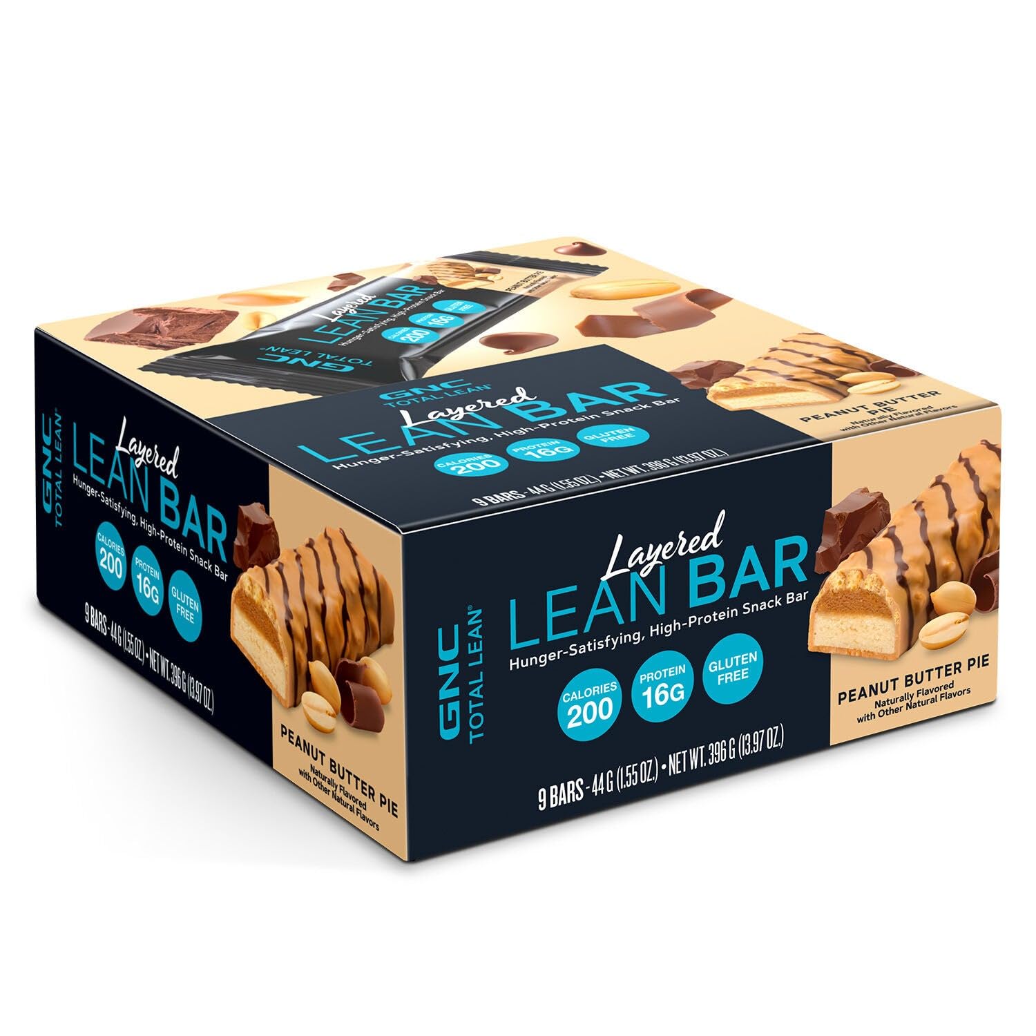 Barra GNC Total Lean Layered Lean Bar, empaque práctico para snack rápido.
