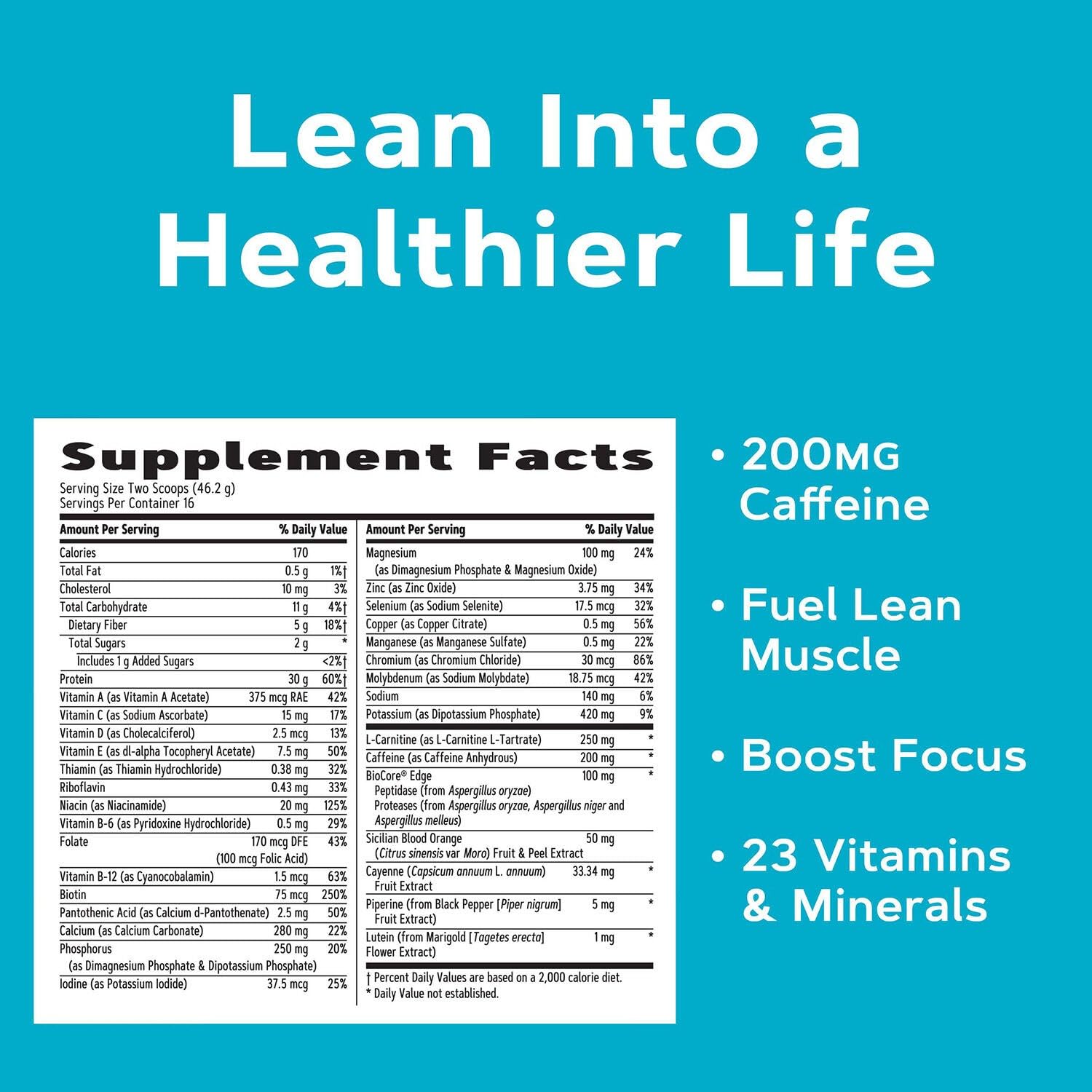 Etiqueta de GNC Lean Shake Burn vainilla crema con guía nutricional práctica.