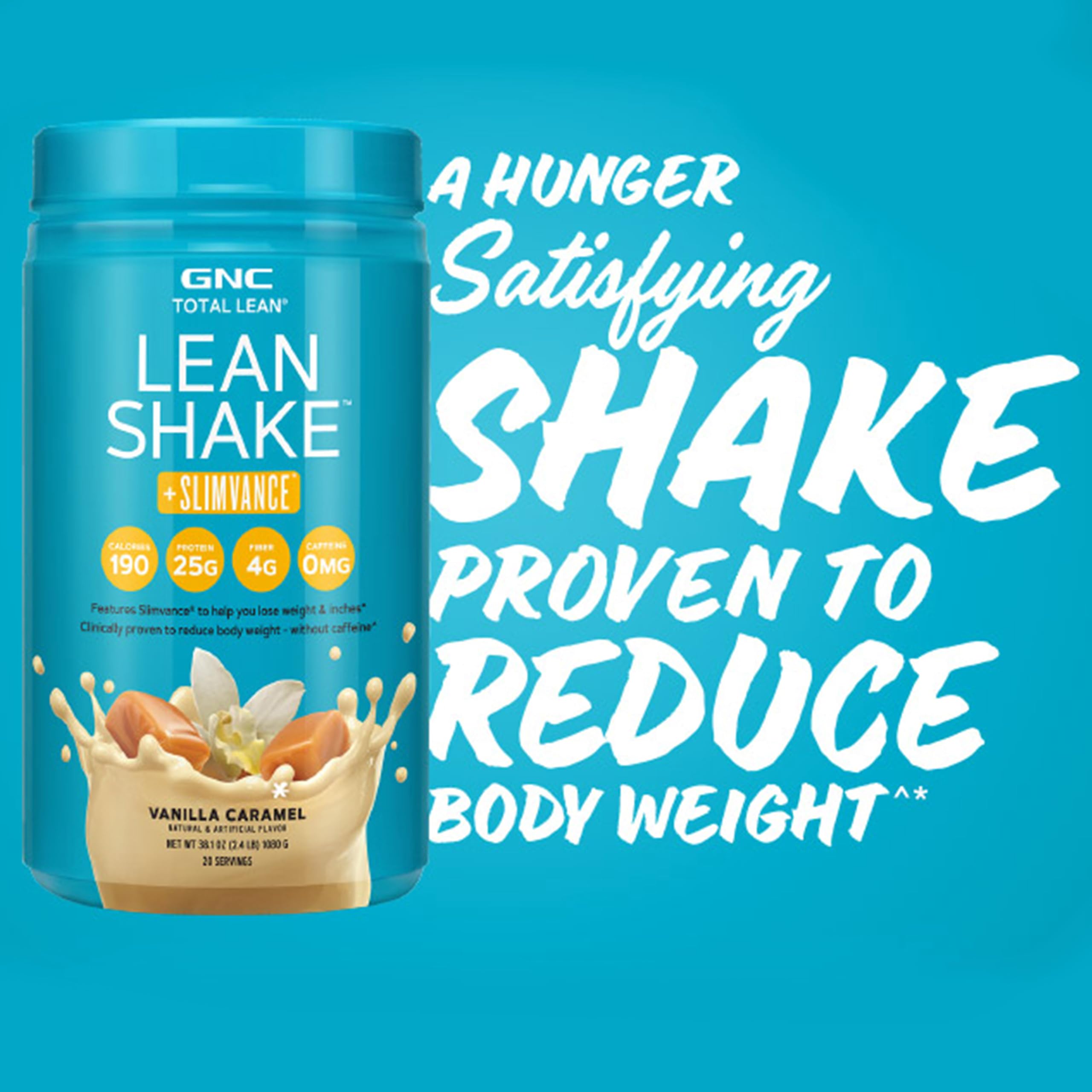 GNC Total Lean Lean Shake textura cremosa en primer plano.