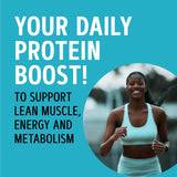 GNC Total Lean Zero Sugar Protein porción en taza medidora, snack nutritivo.