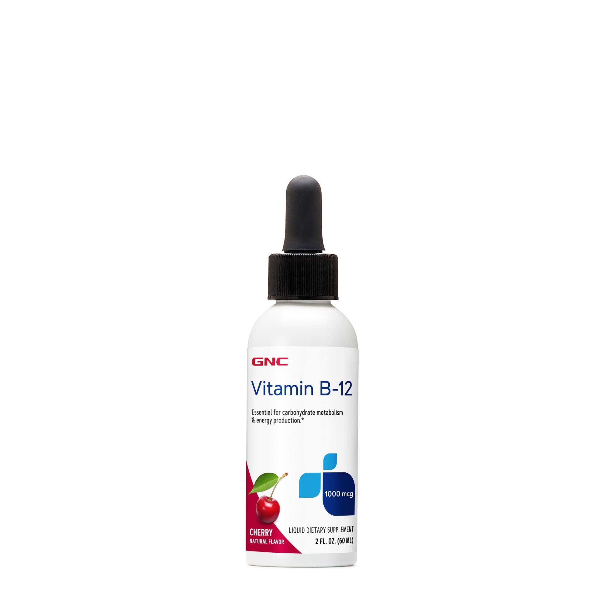GNC Vitamina B-12 1000mcg de cereza en frasco para energía diaria.