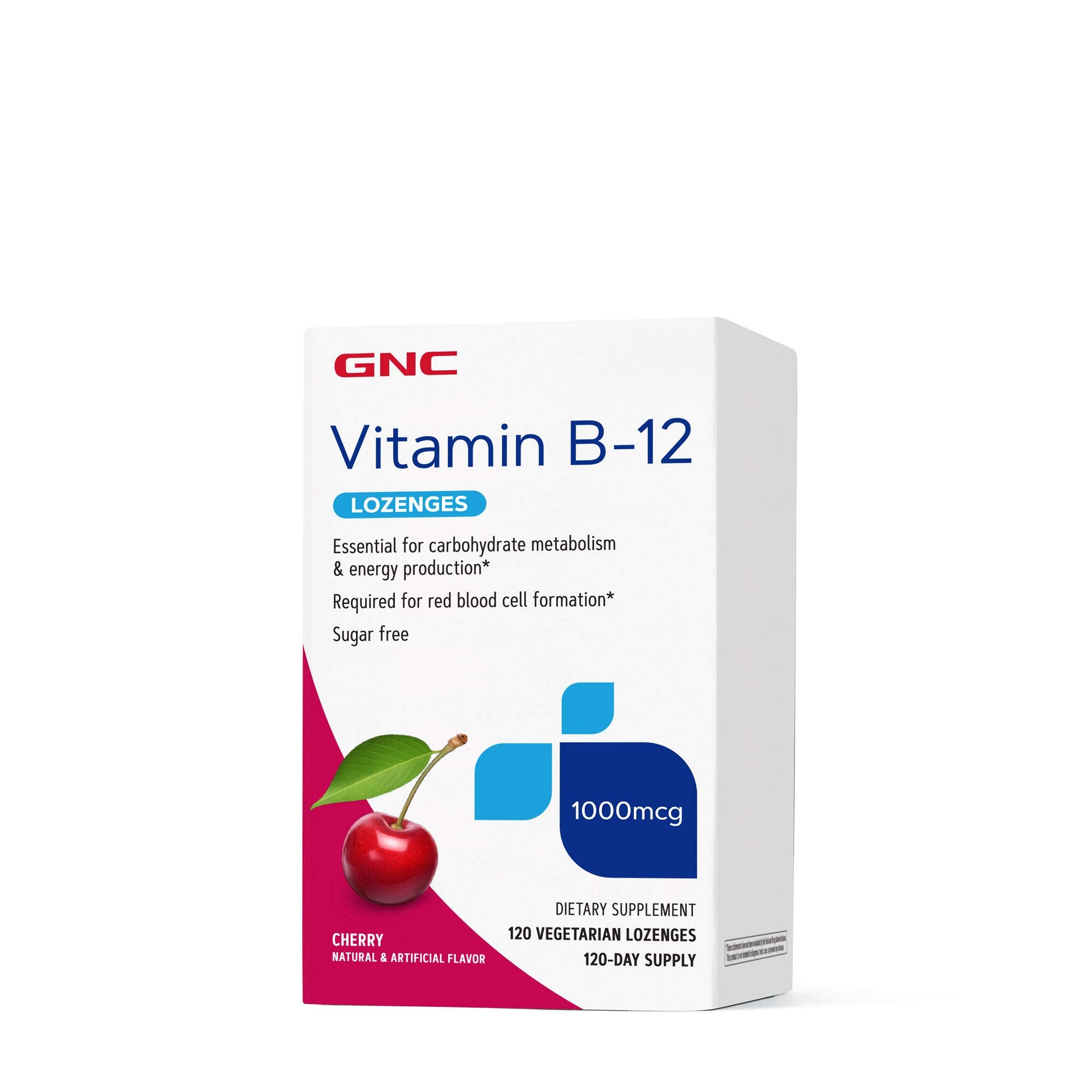 GNC Vitamina B-12 1000mcg en bote, pastillas, apoyo a la energía diaria.
