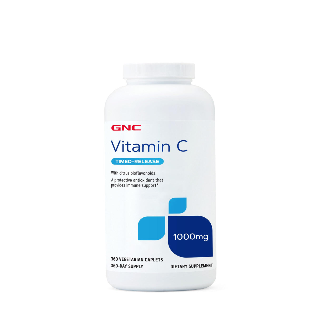 GNC Vitamina C 1000 mg, liberación temporizada, apoyo inmune diario.
