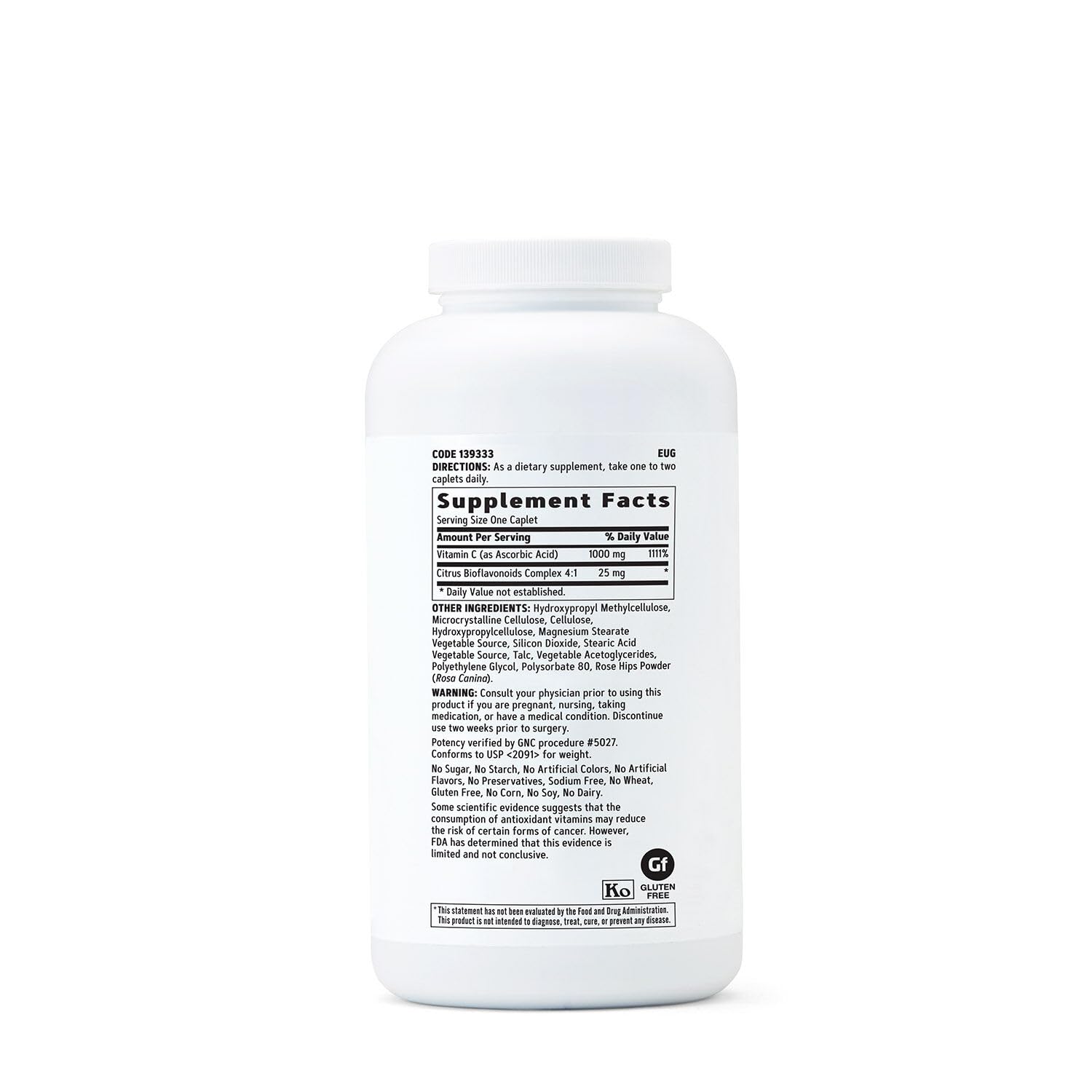 GNC Vitamina C 1000 mg etiqueta, identificación rápida de dosis