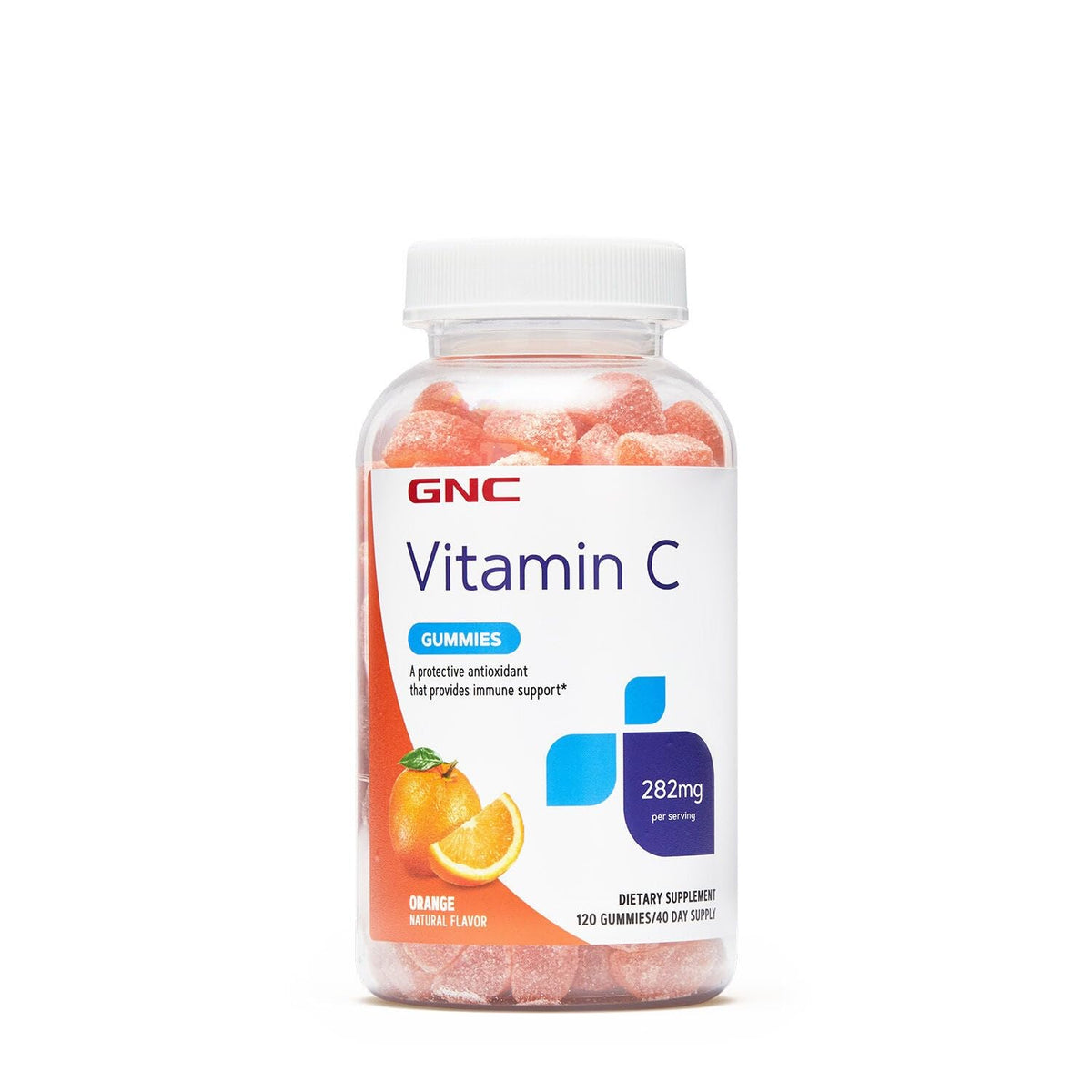 GNC Vitamina C Gomitas en botella, apoyo inmunitario práctico y sabroso.
