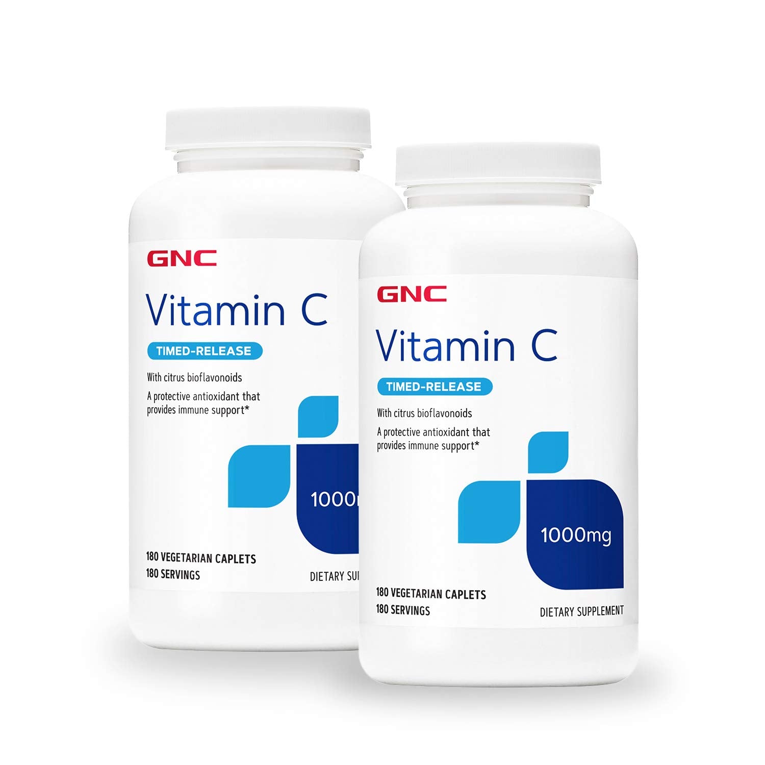 GNC Vitamina C liberación prolongada, vista frontal del bote, apoyo diario al sistema inmunitario