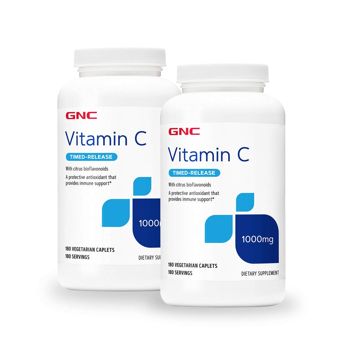 GNC Vitamina C liberación prolongada, vista frontal del bote, apoyo diario al sistema inmunitario