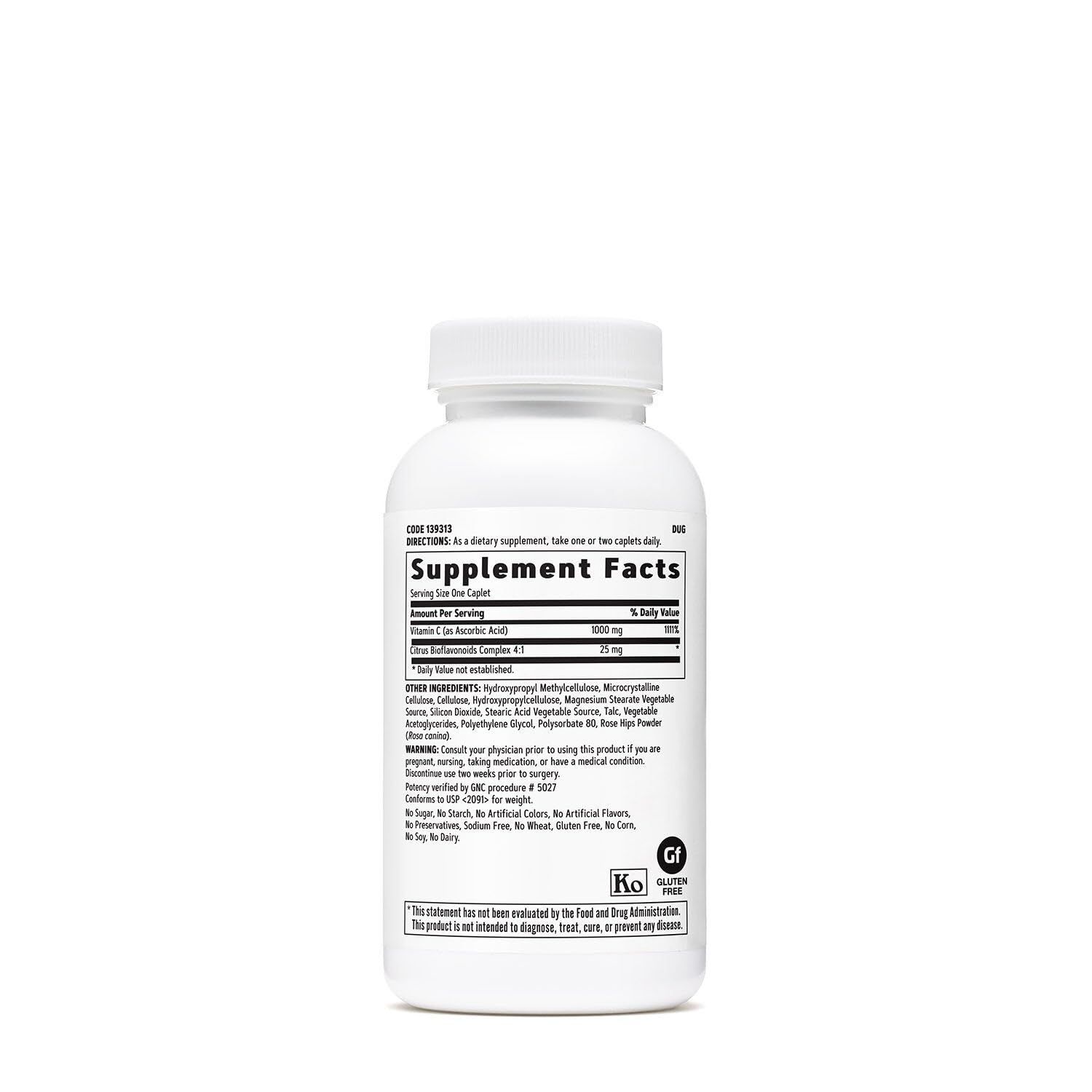 GNC Vitamina C Time-Released 1000 mg, etiqueta clara, información de liberación gradual.