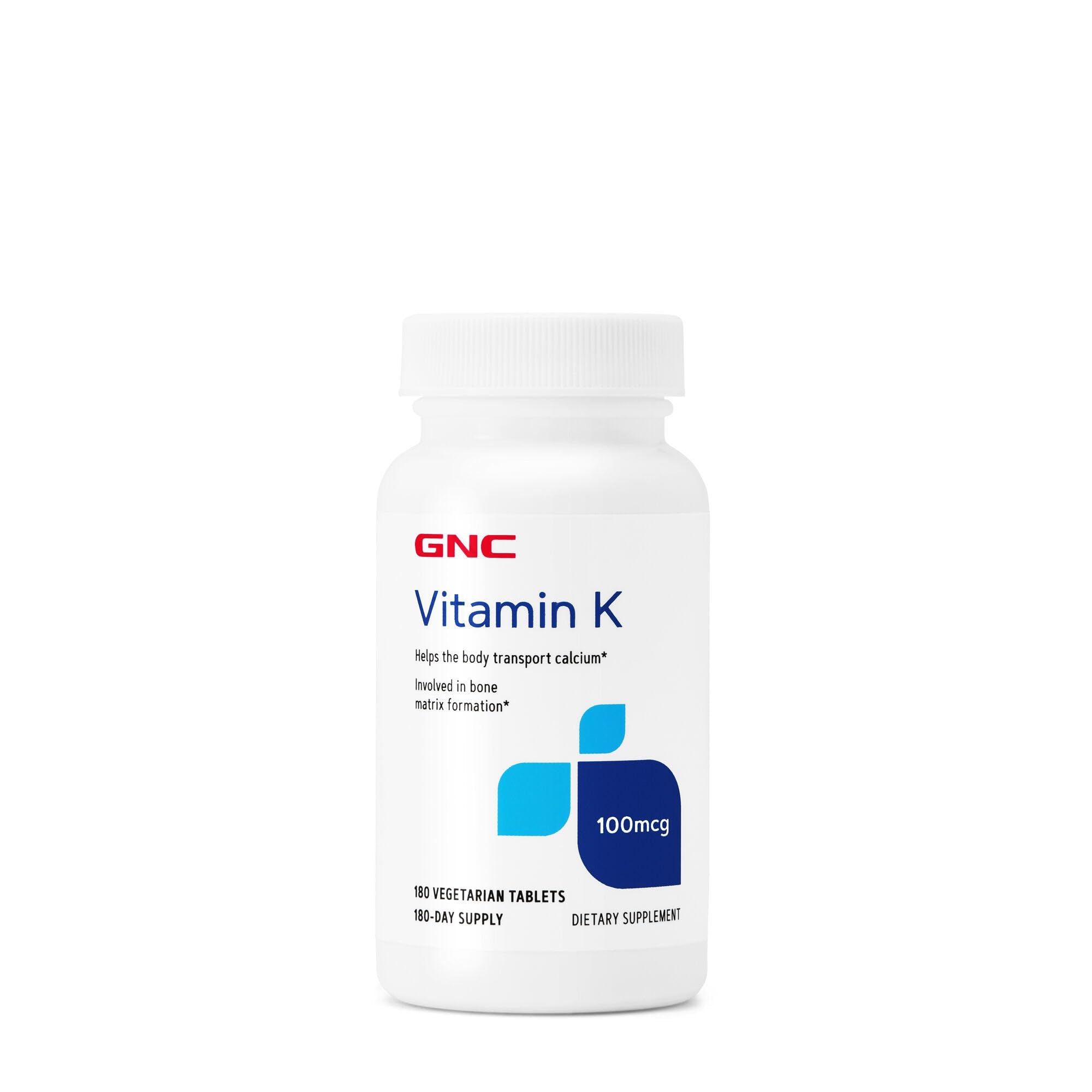 GNC Vitamina K 100mcg, tabletas en bote, apoyo al transporte de calcio.