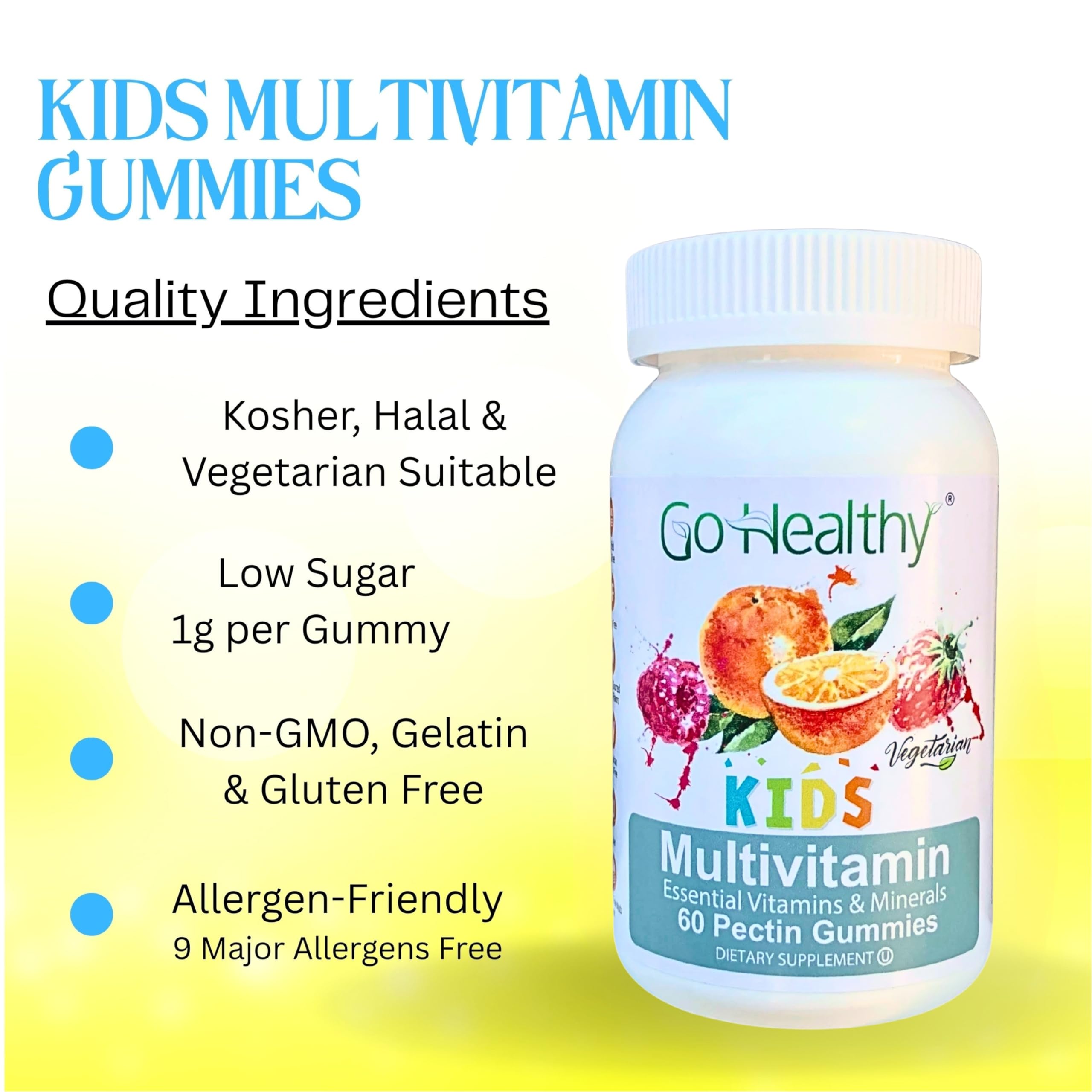 Gomitas frutales Go Healthy Natural para niños, sabor agradable y aporte diario de vitaminas.