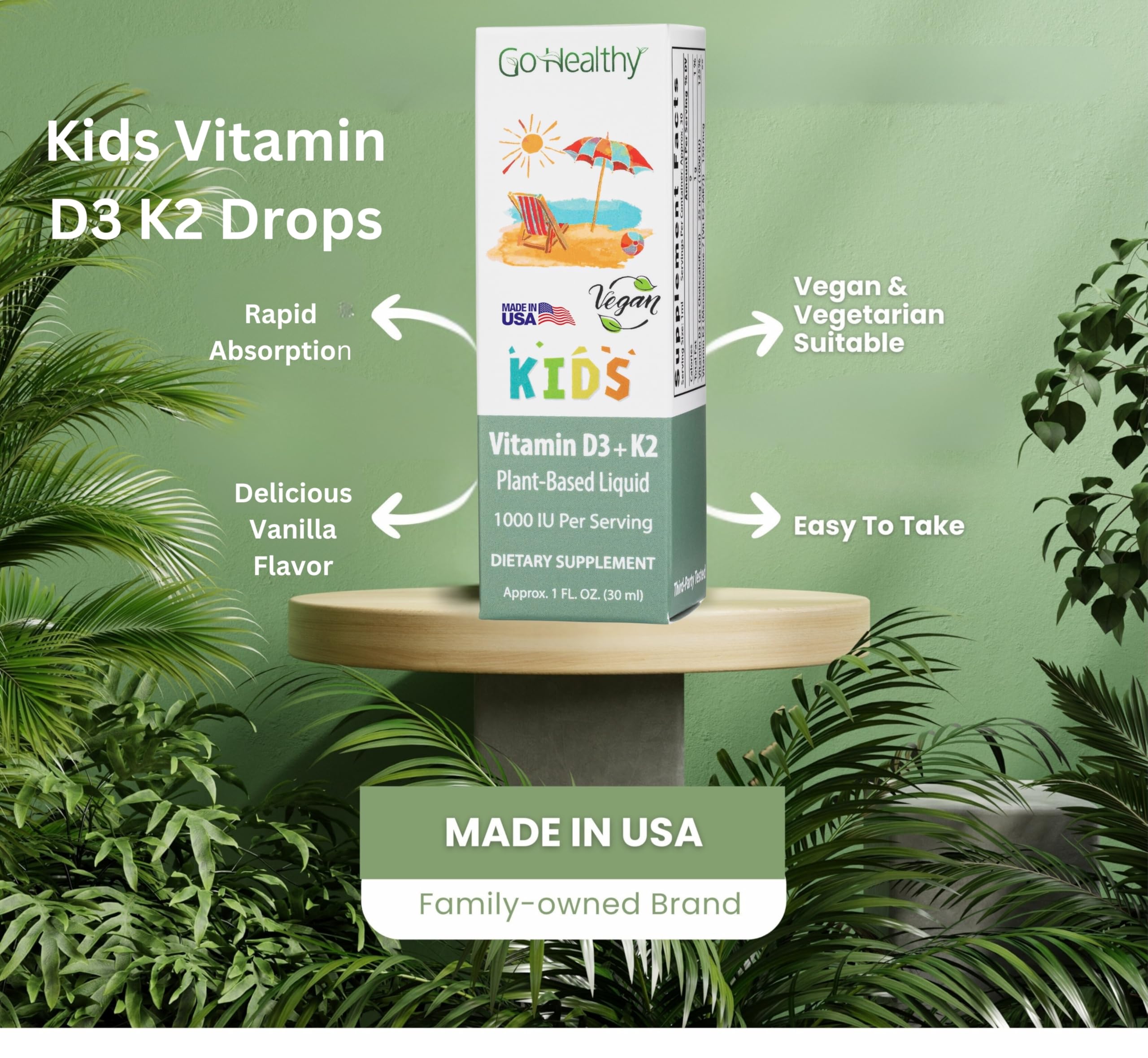 Go Healthy Natural ninos-d3-k2-frasco-envase: envase cómodo para uso familiar