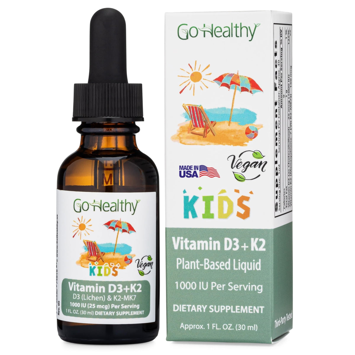 Go Healthy Natural ninos-d3-k2-gotas-vanilla: gotas fáciles de tomar para niños
