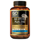 GO Healthy Oyster Plus Zinc en cápsulas veganas; botella lista para uso diario.